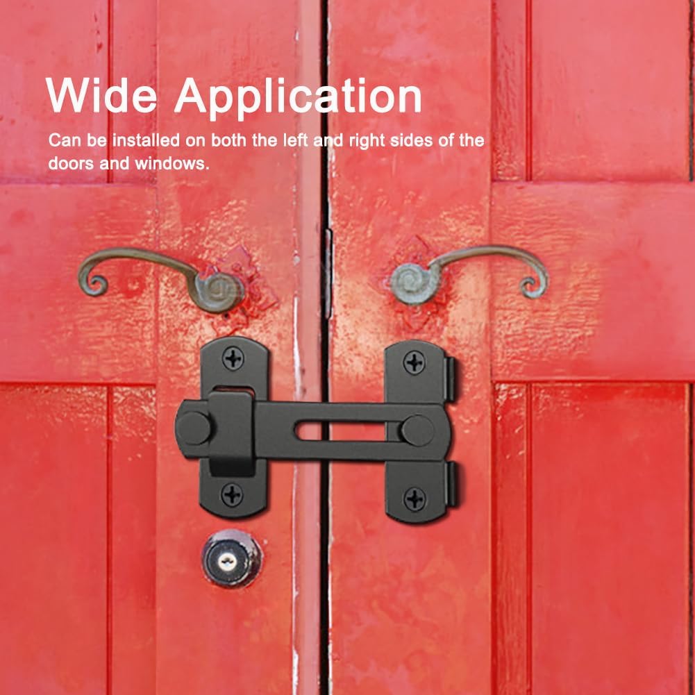 Set of 2 Black 180 Degree Flip Barn Door Locks - Ideal for Sliding Doors, Gates, Pet Doors, Garages, Bathrooms, Windows, and Outdoors