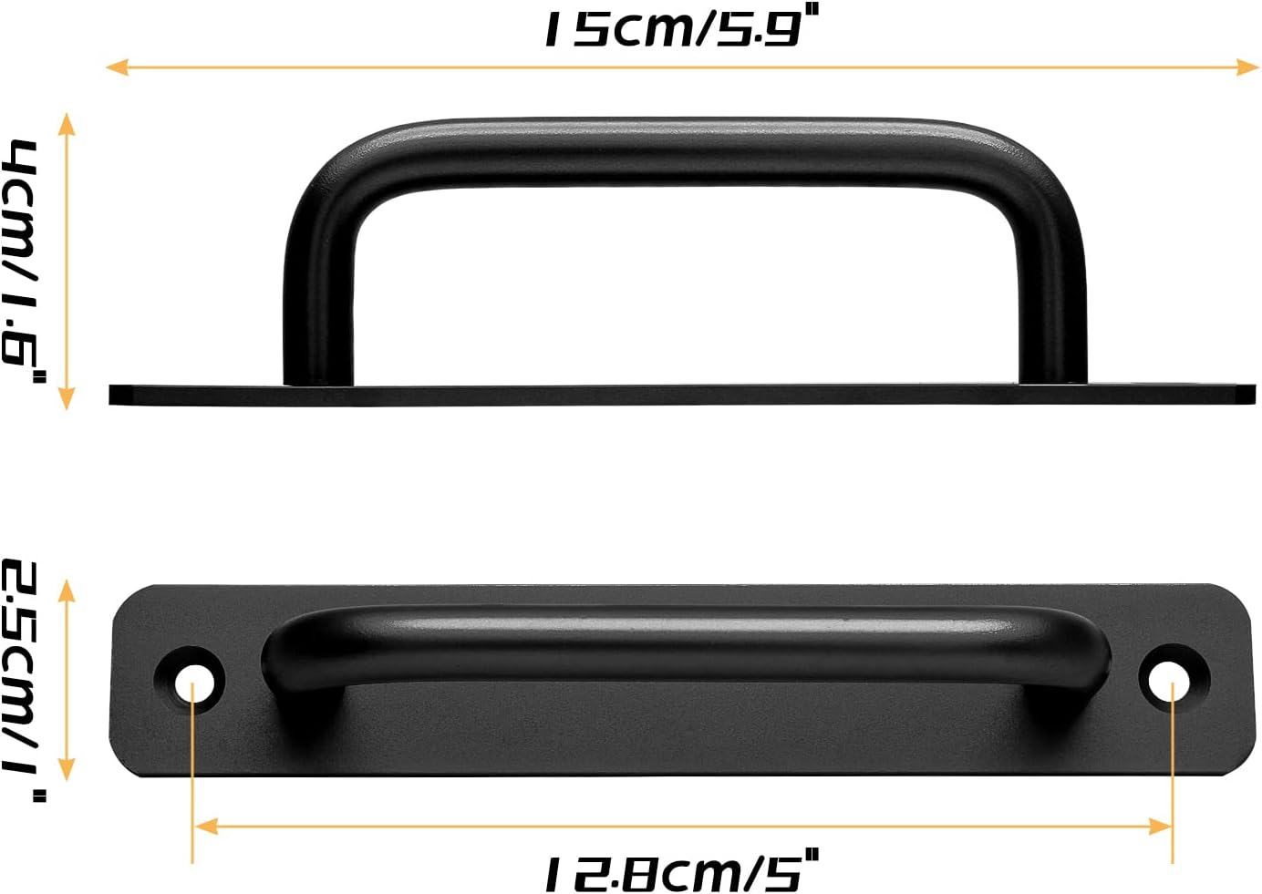 Set of 2 Black Aluminum Alloy Sliding Barn Door Handles - 5.9 Inch Long Pulls for Kitchen, Cabinet, Bathroom - 128mm Hole Center