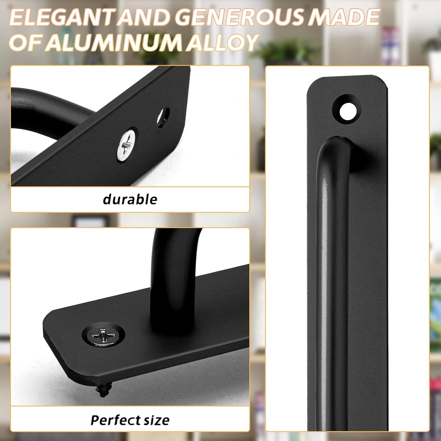 Set of 2 Black Aluminum Alloy Sliding Barn Door Handles - 5.9 Inch Long Pulls for Kitchen, Cabinet, Bathroom - 128mm Hole Center