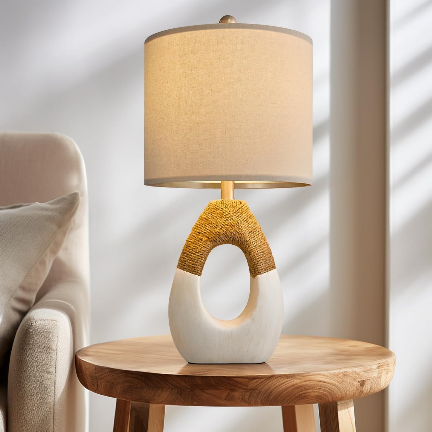 Set of 2 Boho Rattan Table Lamps 19" for Bedroom & Living Room - Rustic Farmhouse Home Decor Nightstand Bedside Lamp - Compatible with Smart Bulbs (Bulbs Not Included)