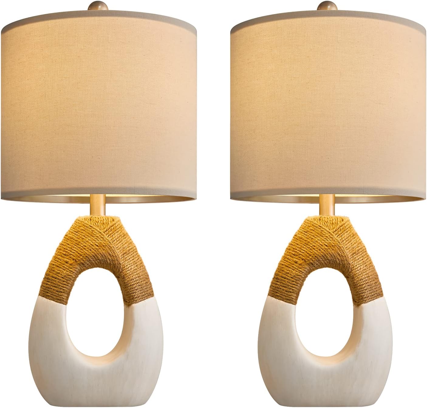 Set of 2 Boho Rattan Table Lamps 19" for Bedroom & Living Room - Rustic Farmhouse Home Decor Nightstand Bedside Lamp - Compatible with Smart Bulbs (Bulbs Not Included)