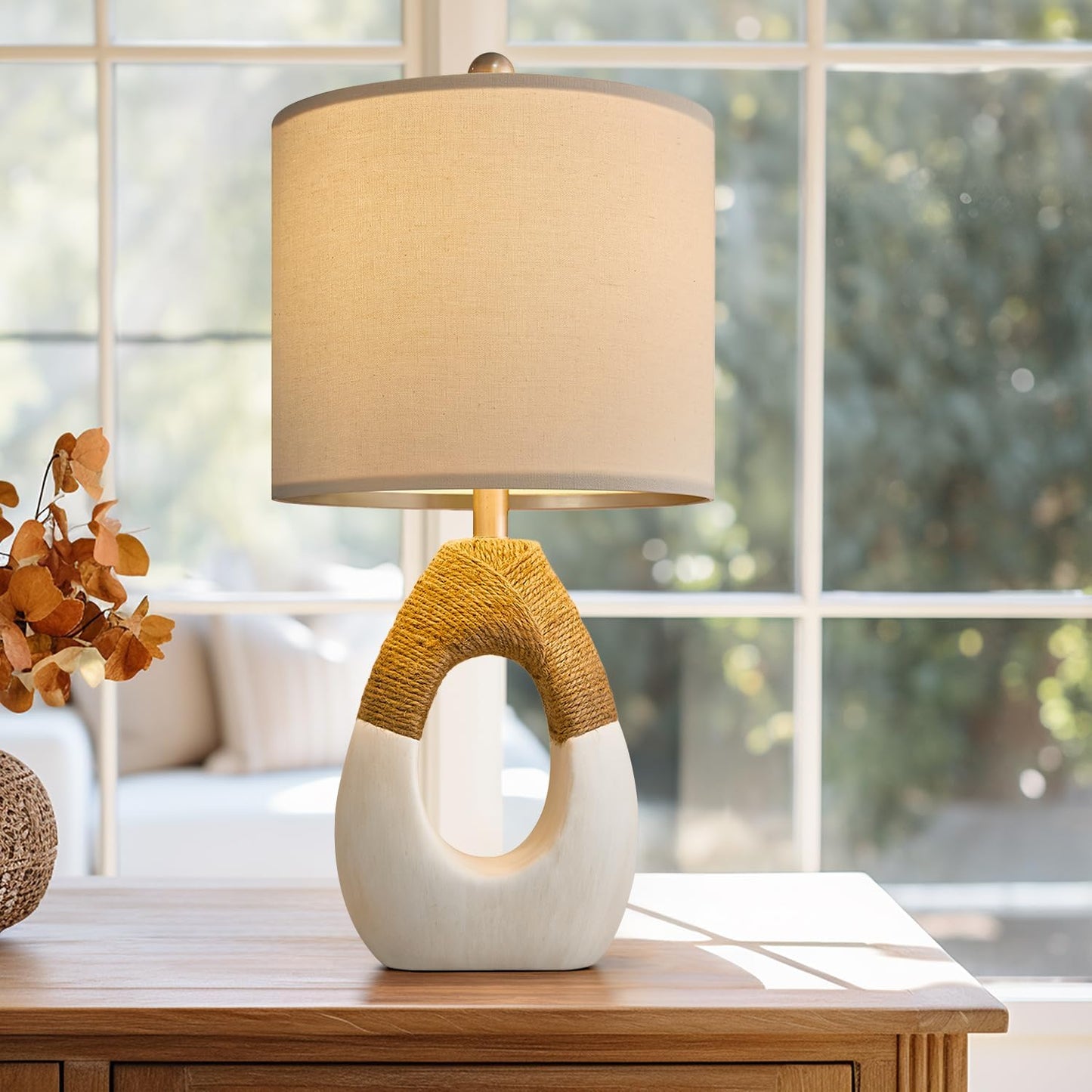 Set of 2 Boho Rattan Table Lamps 19" for Bedroom & Living Room - Rustic Farmhouse Home Decor Nightstand Bedside Lamp - Compatible with Smart Bulbs (Bulbs Not Included)