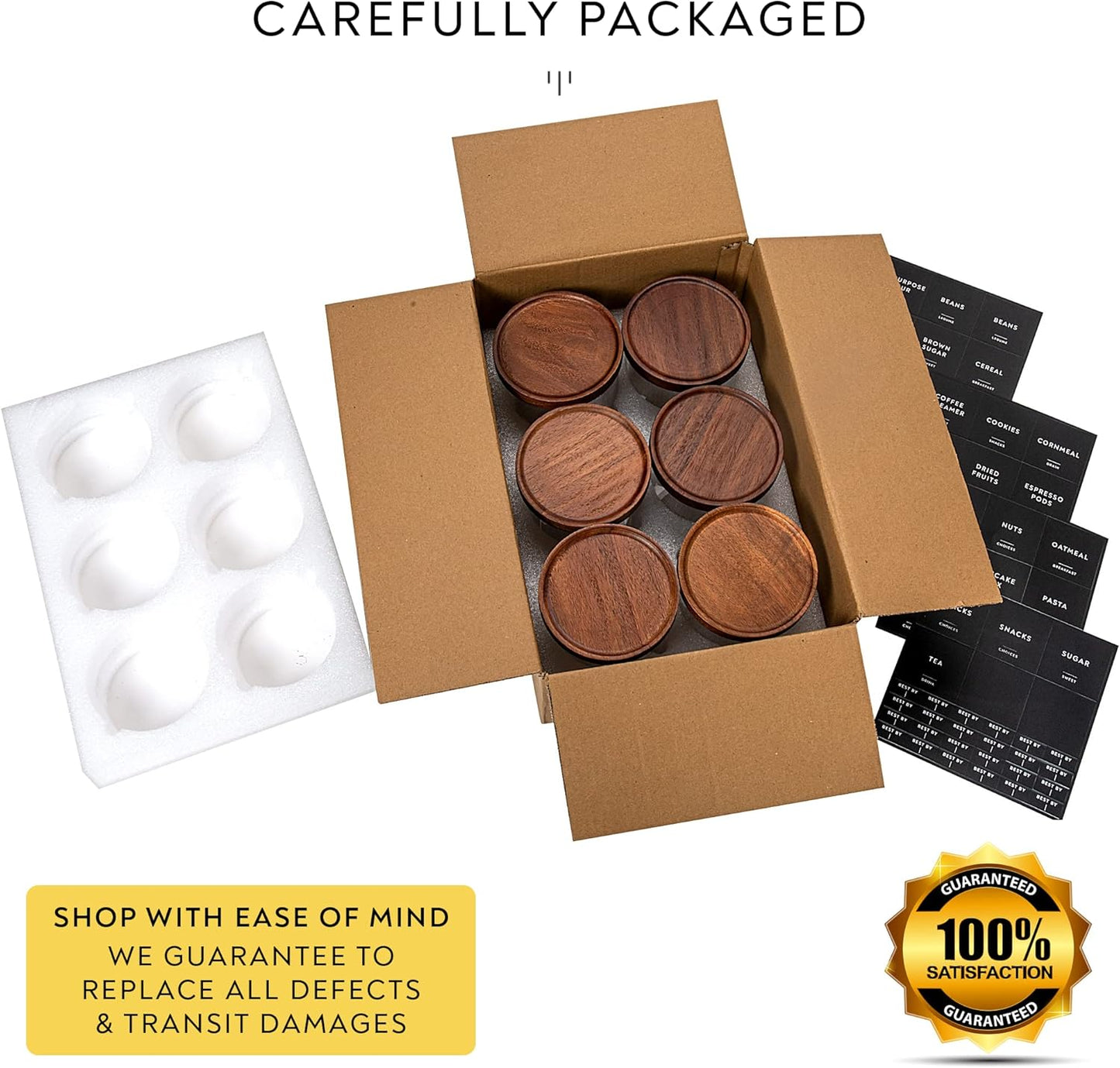 Set of 2 Laramaid 73oz Glass Jar Canisters with Bamboo Lids, Customizable Labels, Food Storage Containers for Home and Kitchen