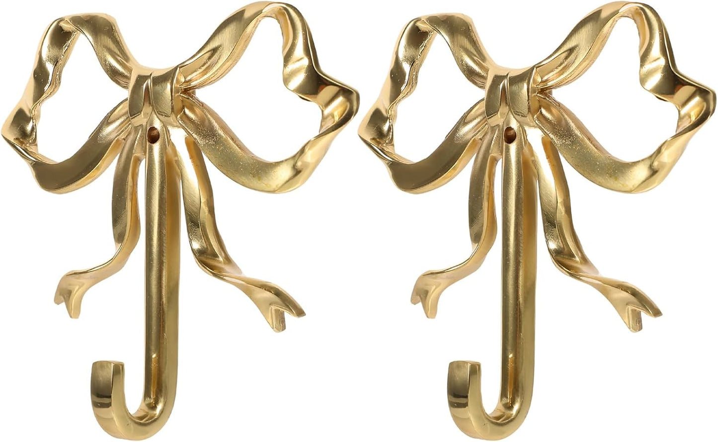 Set of 2 Large Brass Bow Hooks for Hanging Coats, Hats, and Towels - Gold Wall Hooks with Bowknot Design (3.62X3.54X0.79in)