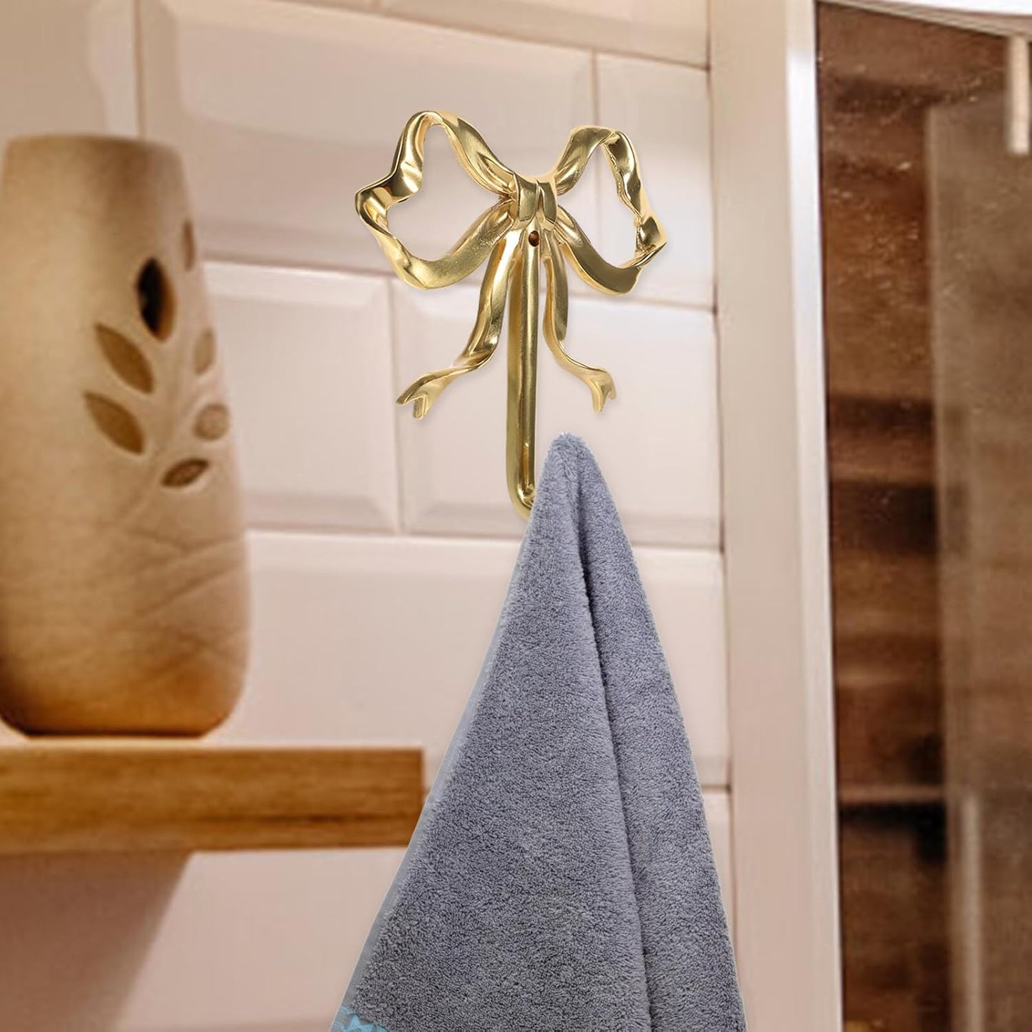 Set of 2 Large Brass Bow Hooks for Hanging Coats, Hats, and Towels - Gold Wall Hooks with Bowknot Design (3.62X3.54X0.79in)