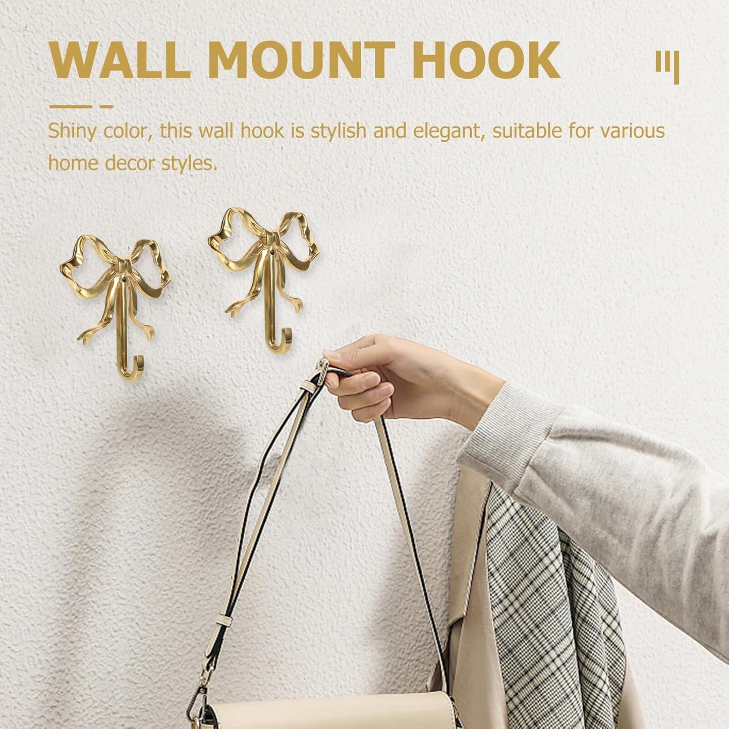 Set of 2 Large Brass Bow Hooks for Hanging Coats, Hats, and Towels - Gold Wall Hooks with Bowknot Design (3.62X3.54X0.79in)
