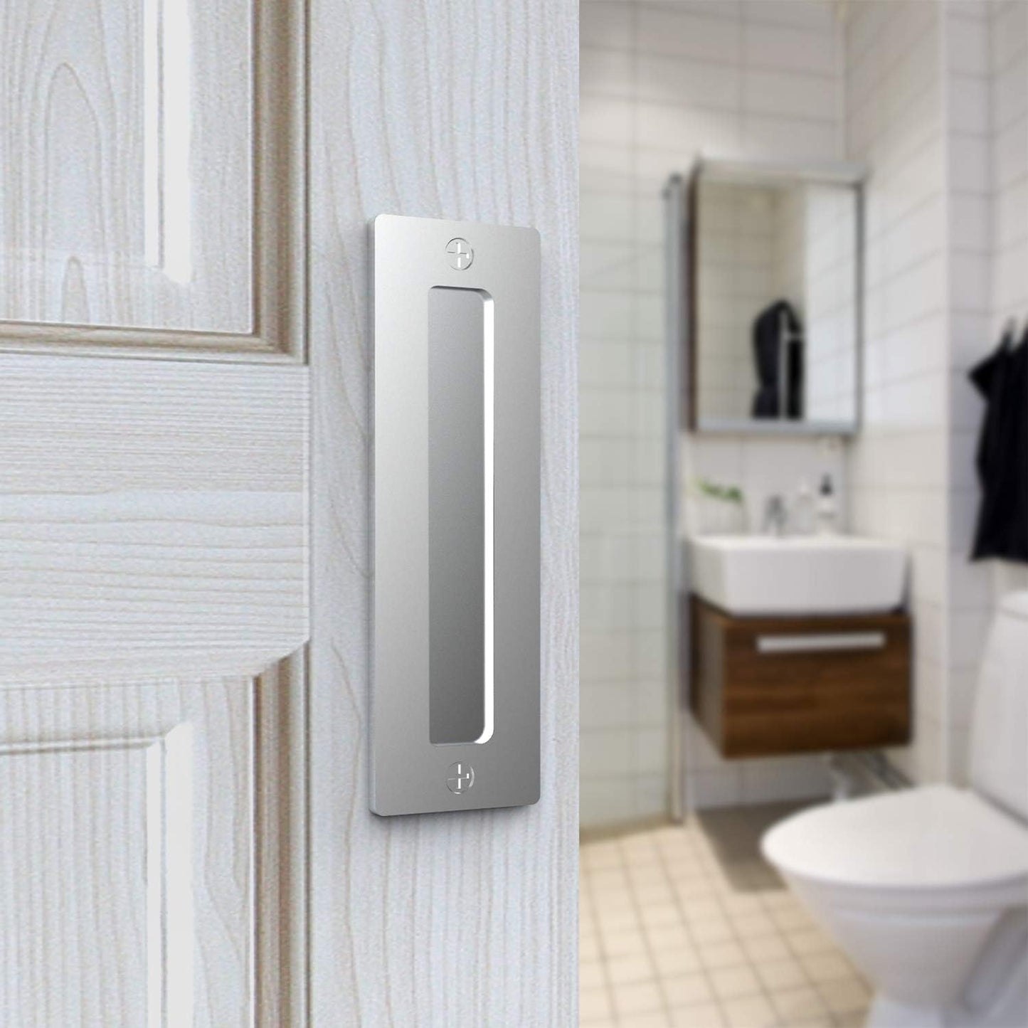 Set of 2 Orgerphy Stainless Steel 7” Barn Door Handle Finger Pulls | Heavy Duty Modern Invisible Handle for Gates, Garages, Sheds, Barn Doors, and Pocket Doors | Easy Installation with Flat Bottom