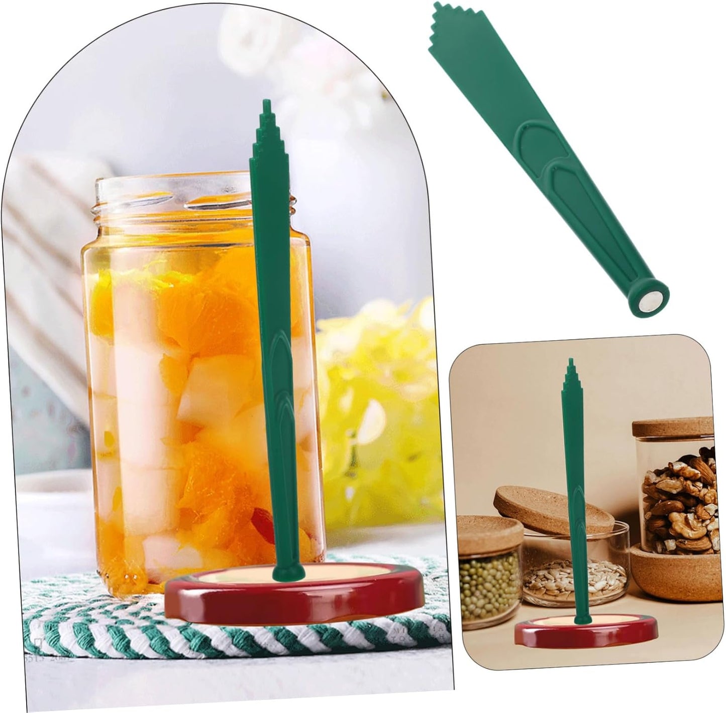 Set of 2 VOSAREA Canning Tools: Lid Lifter, Measuring Ruler, Bubble Remover - Green Plastic Kitchen Tool for Home Canning