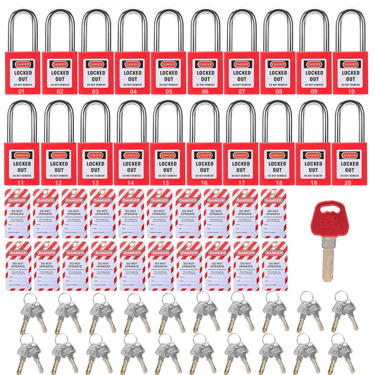 Set of 20 Allucky Lockout Tagout Locks with Unique Keys and Master Key, Includes 20 Tags - Padlocks for Safety Lockout Tag Out