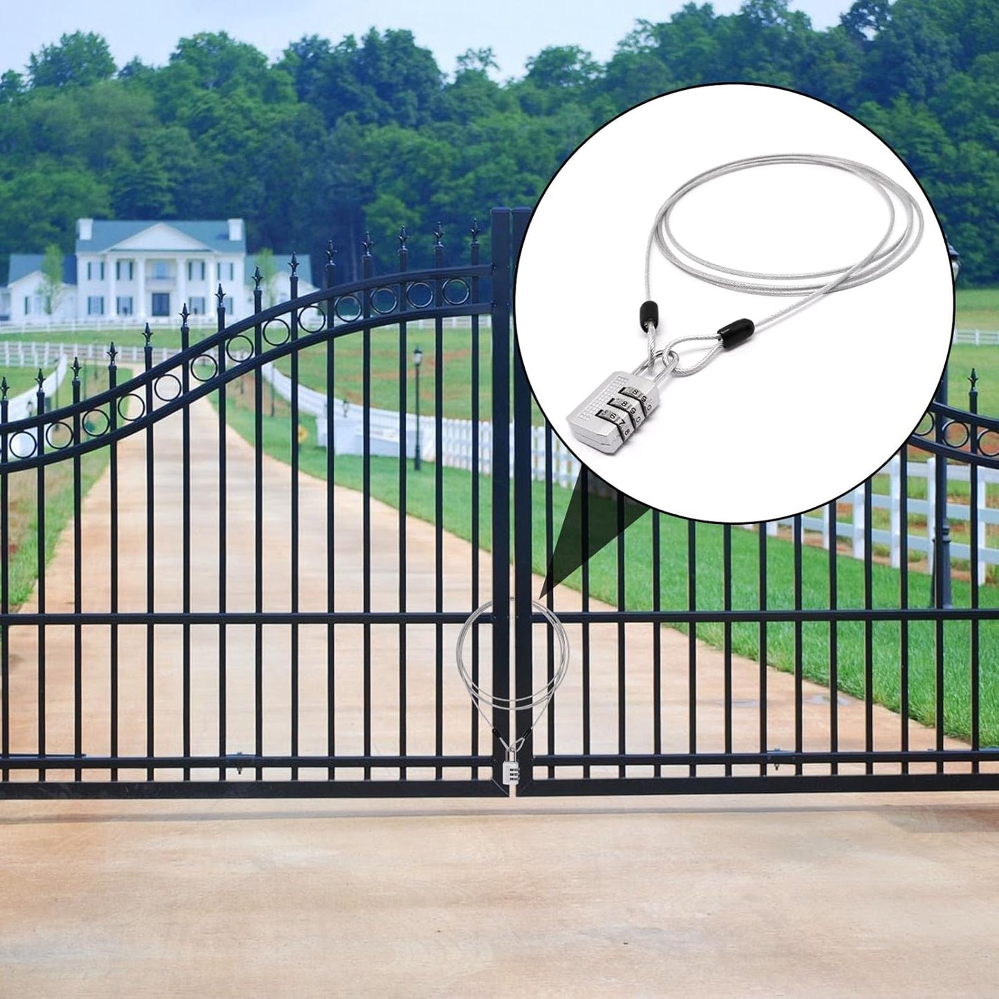 Set of 3 7Ft Silver Long Security Cable Locks with Double Loops - 2.5mm Thick Wire for Outdoor Use on Clothesline or Luggage