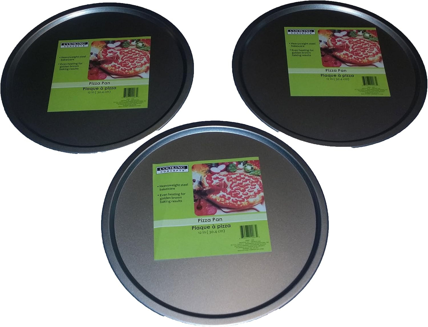 Set of 3 Italian Cooking Concepts 12-Inch Pizza Pans for Baking Pizzas, Cookies, or Biscuits
