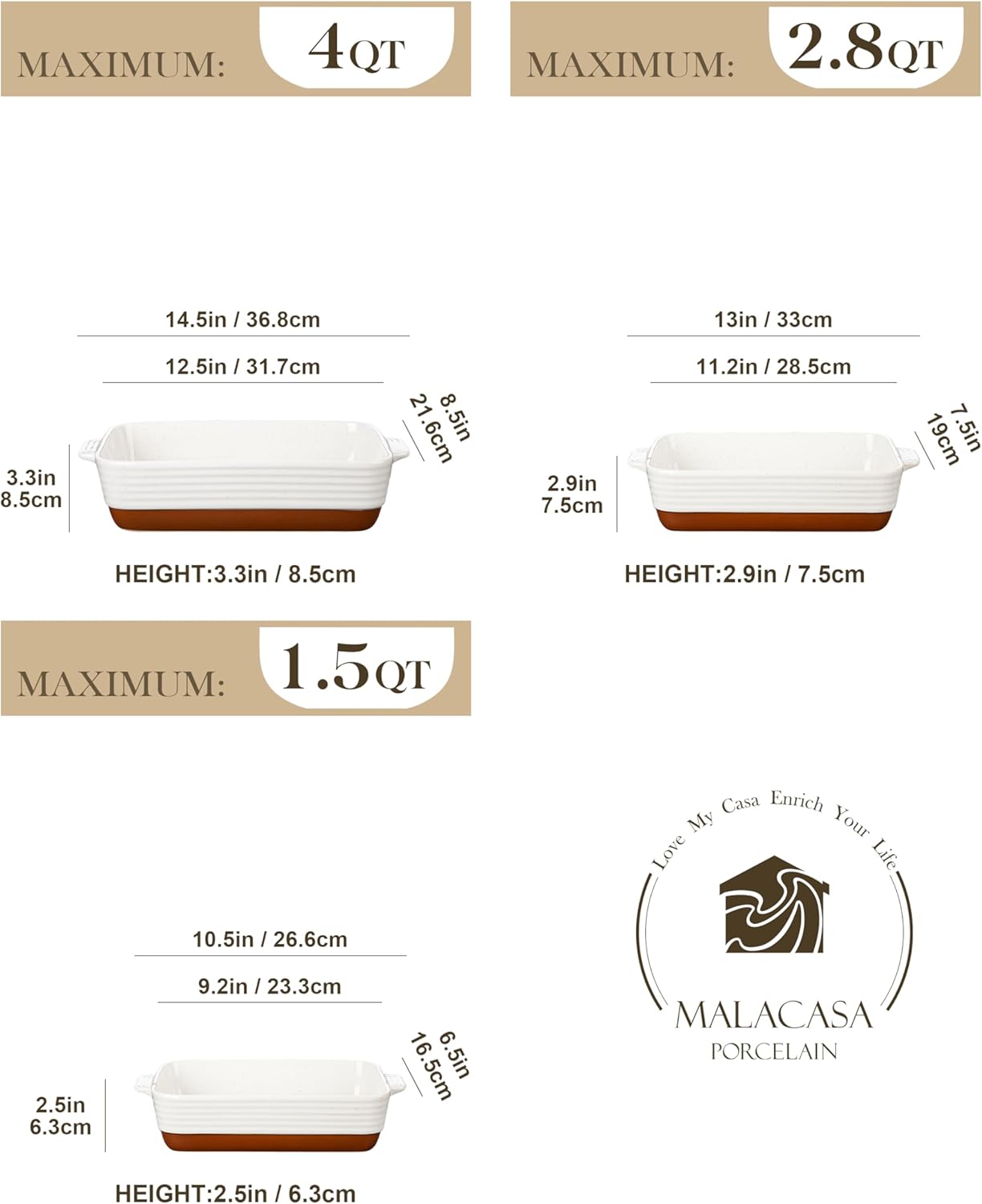 Set of 3 Mini Cocotte Ceramic Baking Dishes for Oven, Small Casserole Dishes 14 OZ by MALACASA
