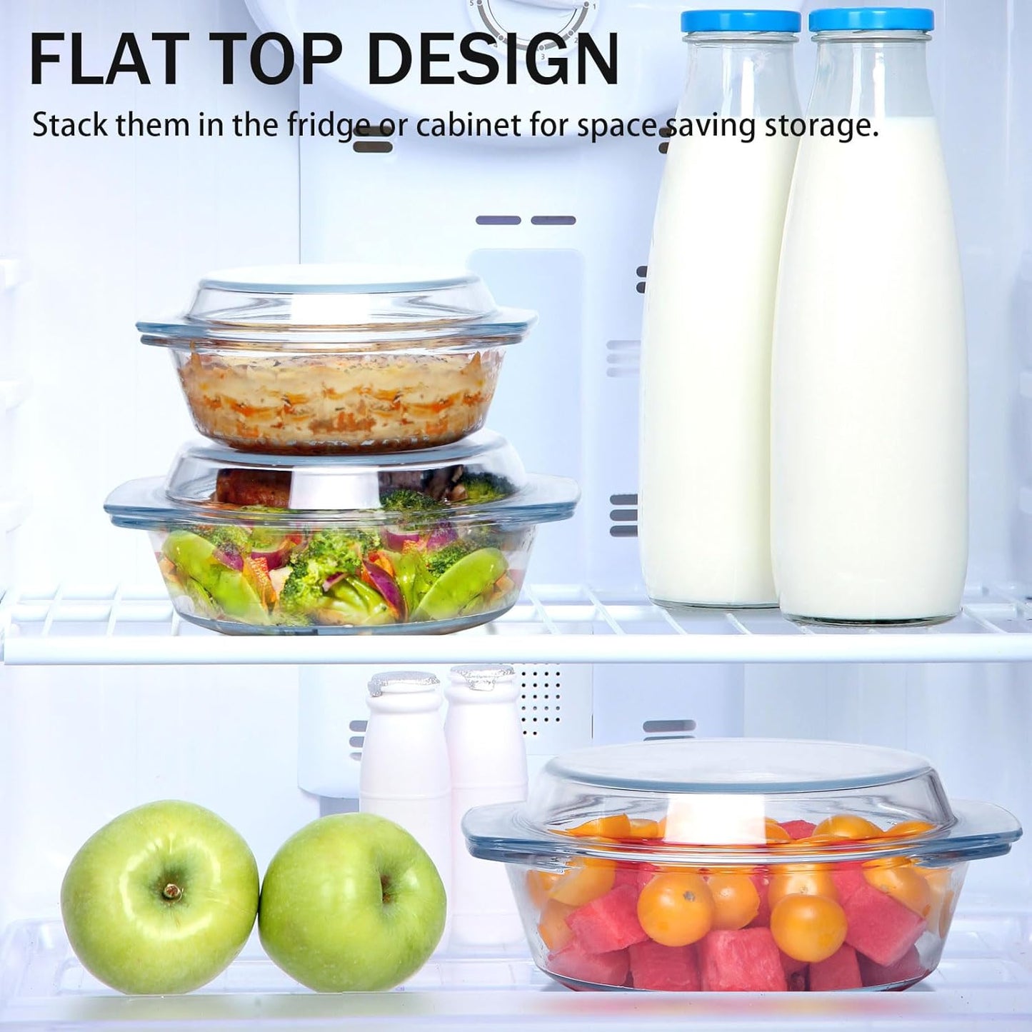 Set of 3 NUTRIUPS Round Glass Casserole Dishes with Lids - Cookware Set for Baking and Serving, Glass Casseroles in Various Sizes