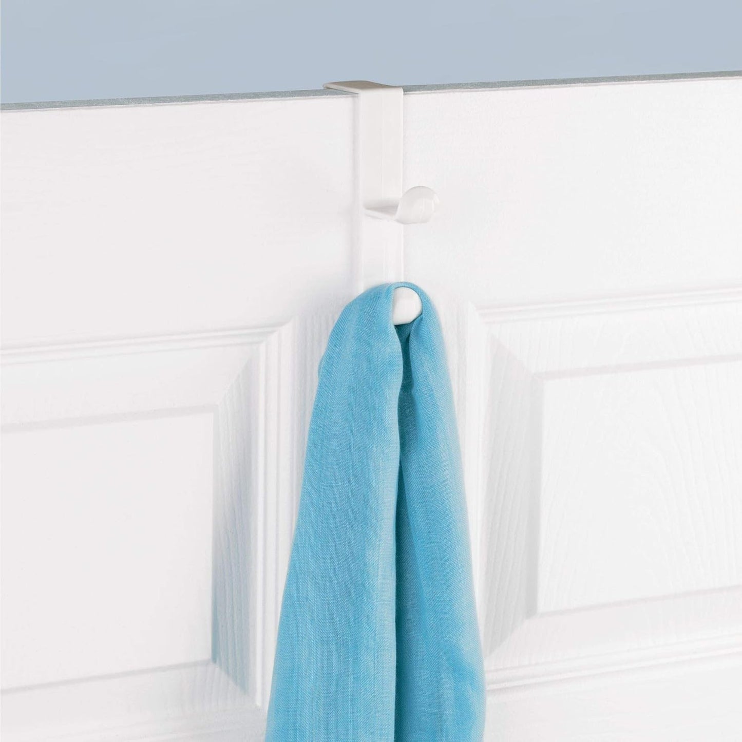Set of 3 White Plastic Dual Hook Hangers for Coats, Jackets, Hats, Robes, Towels - Over the Door Organizer for Bathroom, Bedroom, Mudroom by InterDesign iDesign