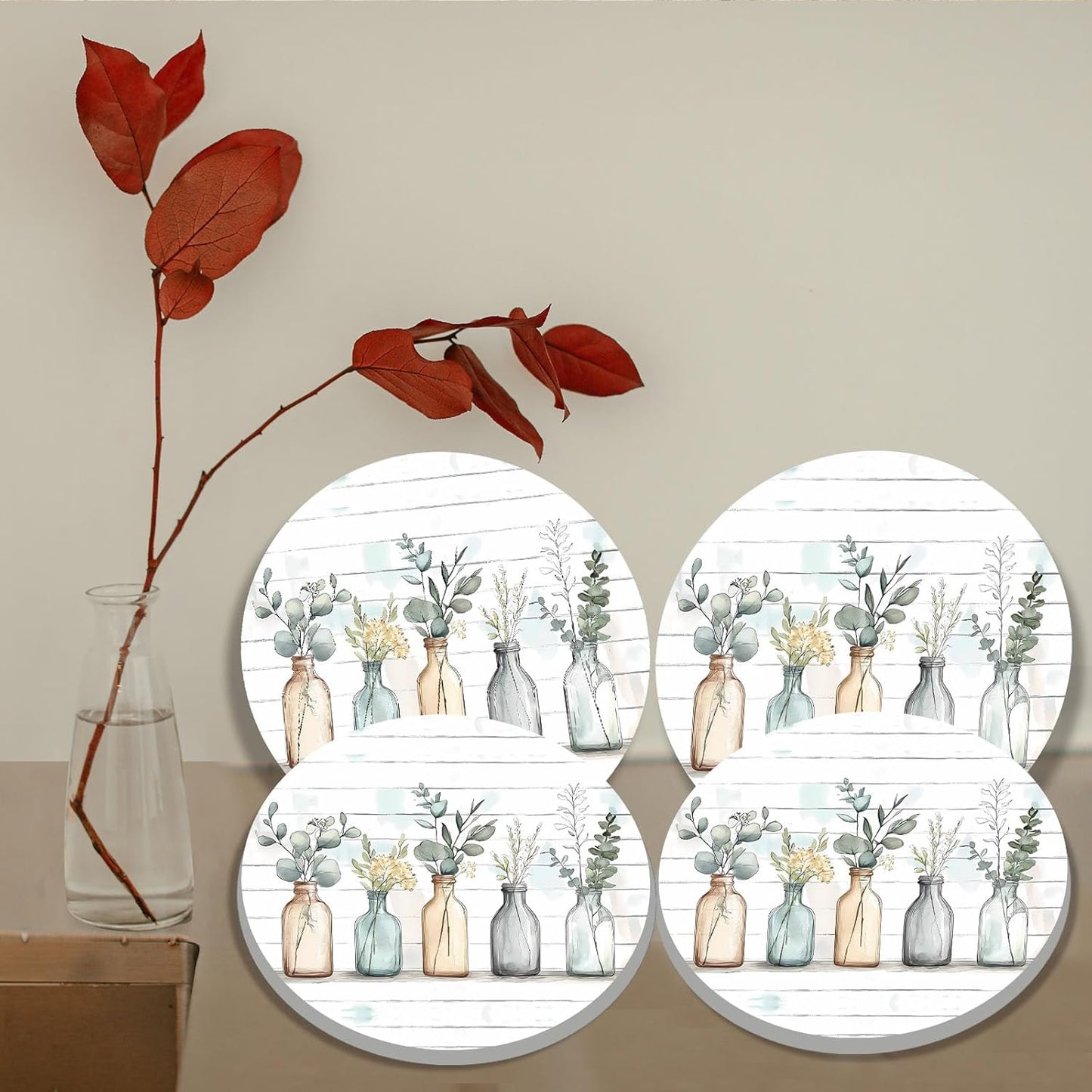 Set of 4 Glass Vases Stove Burner Covers for Gas and Electric Stoves - 8 and 10 Inch Metal Covers for Rustic Kitchen Decor