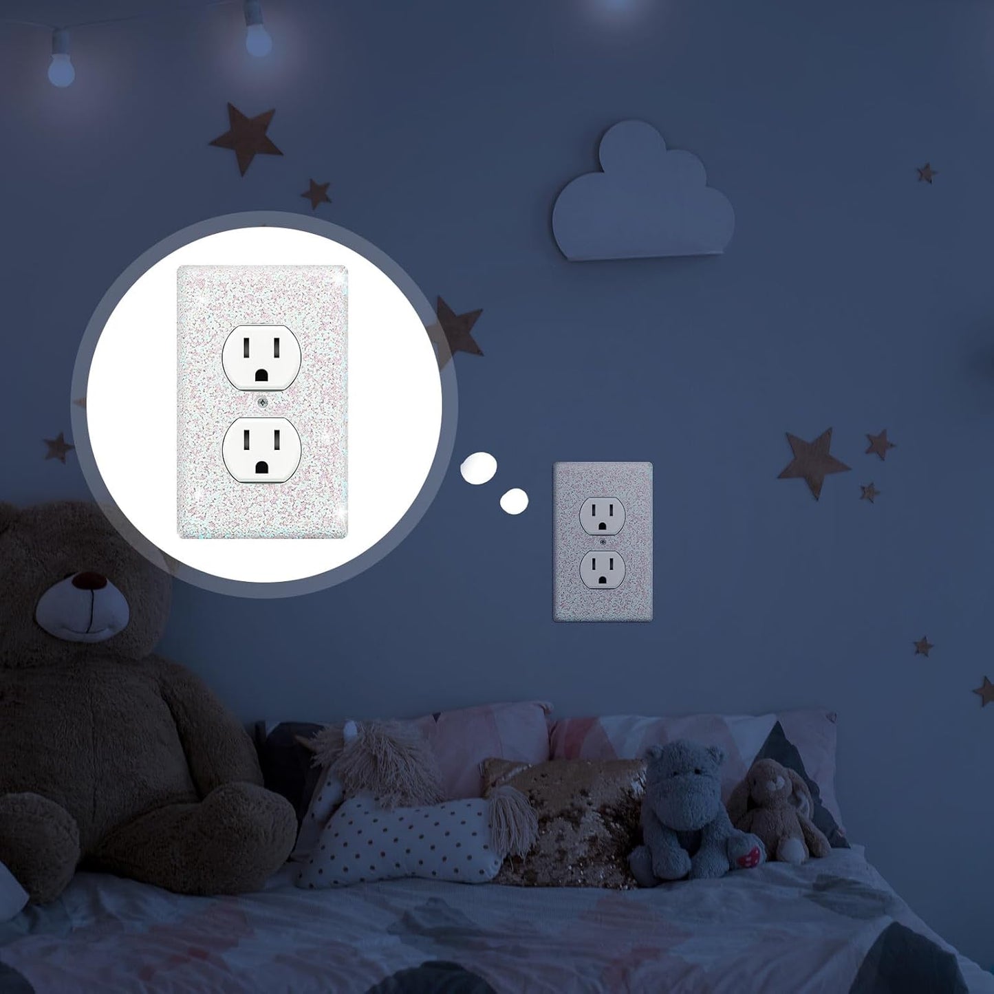 Set of 4 Glitter Bling Light Switch Covers and Outlet Wall Plates for Nursery and Teens Room Decor in White