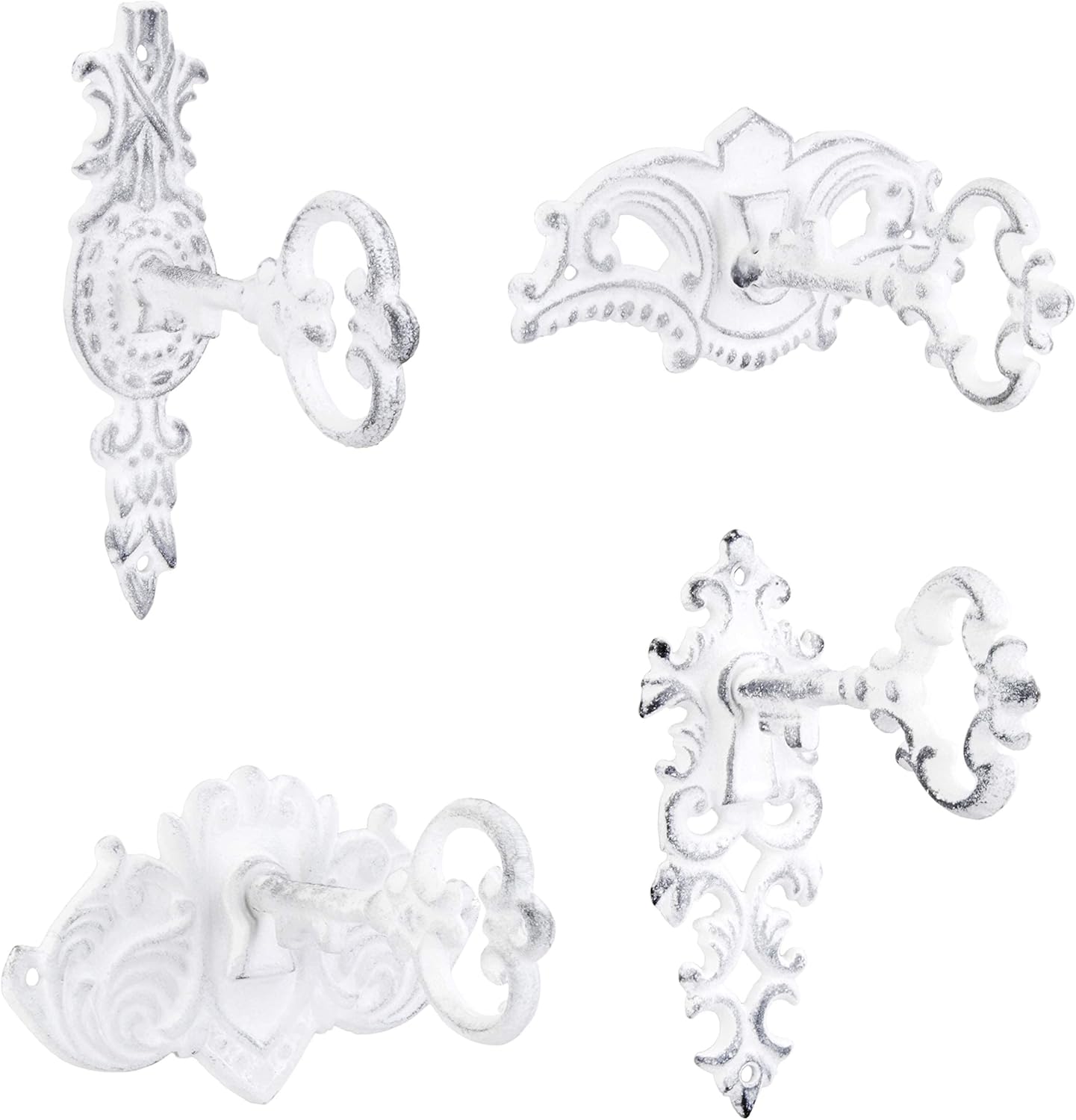 Set of 4 Key-Shaped Shabby Chic Hooks for Rustic Wall Decor, Coats, Towels & More by AuldHome Design