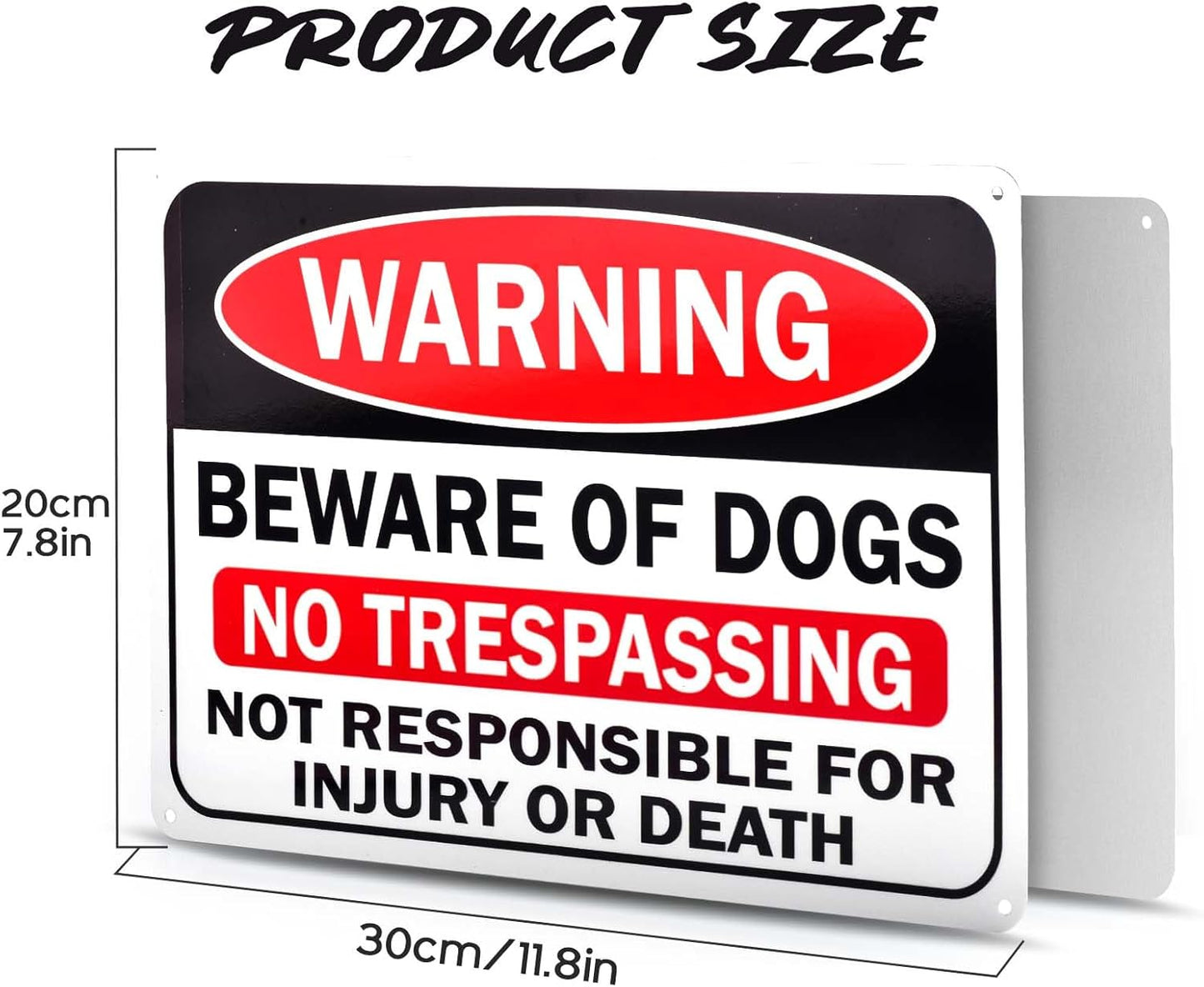Set of 4 Rust-Proof Aluminium Beware of Dog Signs 12" x 8" for Home, Farm, Garden, Yard, Garage - Indoor/Outdoor Warning Sign