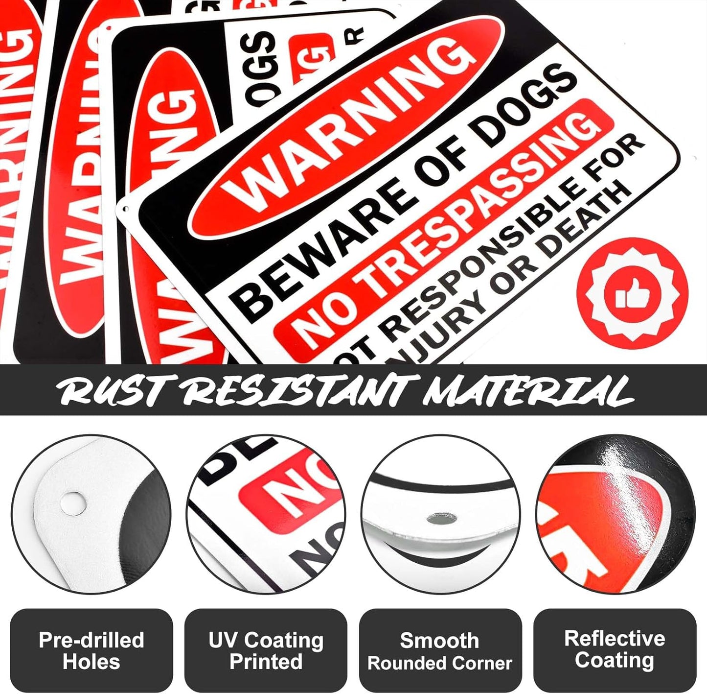Set of 4 Rust-Proof Aluminium Beware of Dog Signs 12" x 8" for Home, Farm, Garden, Yard, Garage - Indoor/Outdoor Warning Sign
