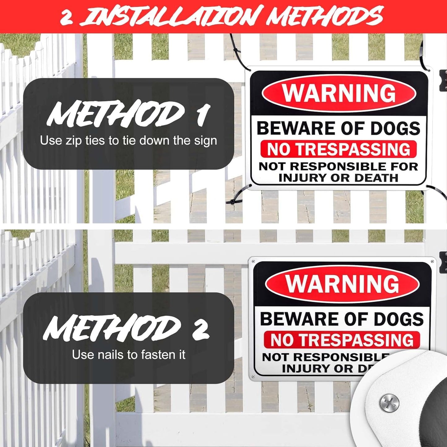 Set of 4 Rust-Proof Aluminium Beware of Dog Signs 12" x 8" for Home, Farm, Garden, Yard, Garage - Indoor/Outdoor Warning Sign