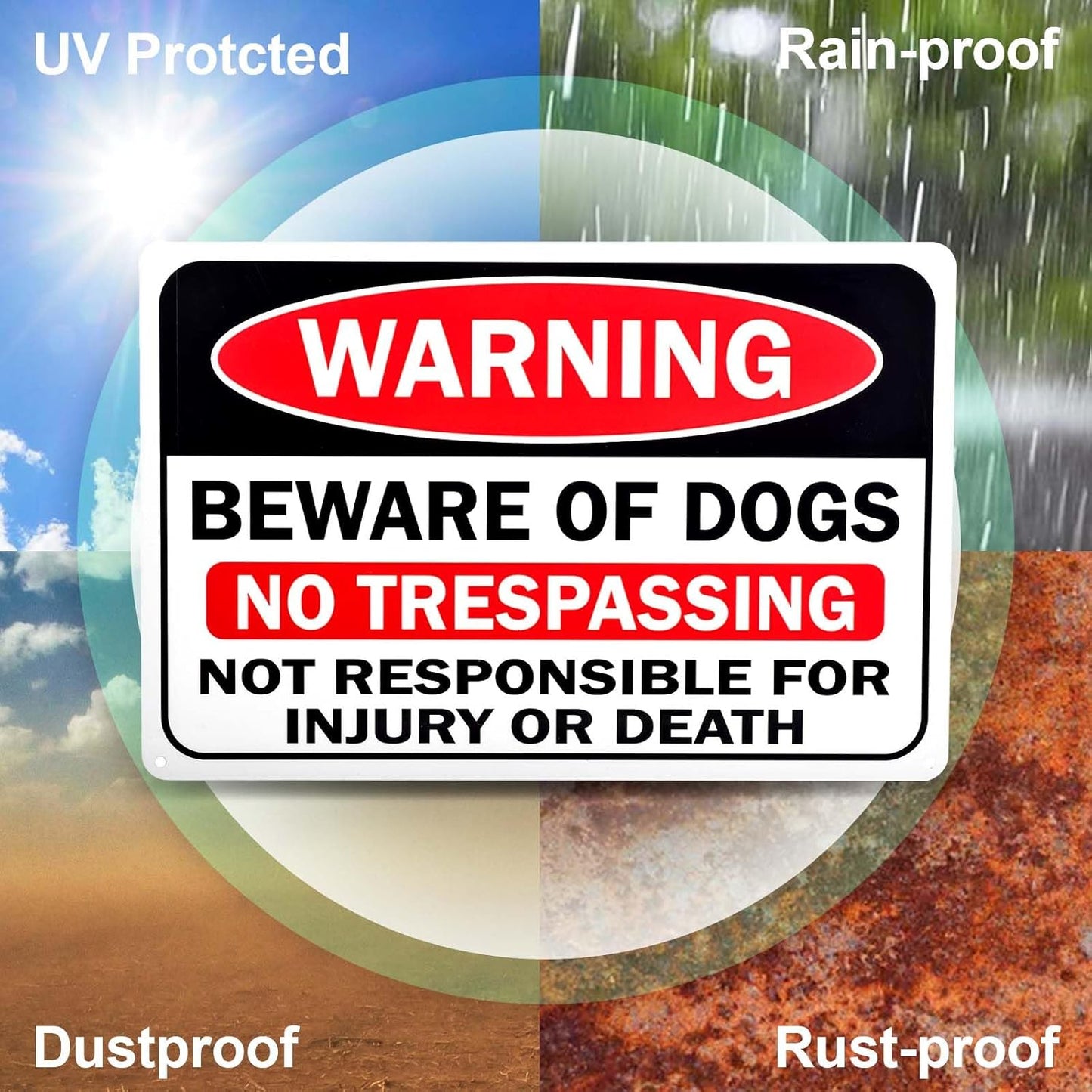 Set of 4 Rust-Proof Aluminium Beware of Dog Signs 12" x 8" for Home, Farm, Garden, Yard, Garage - Indoor/Outdoor Warning Sign