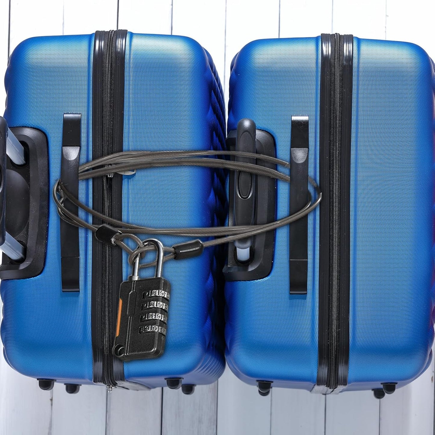 Set of 4 YOKIVE Security Steel Cables with Double Loop for Luggage, Bicycles, Doors | Coated Baggage Lock Wire Rope (Black, 2.5mmx0.5m)