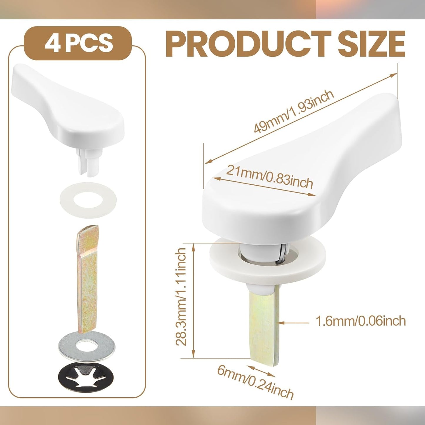 Set of 4 Zonon Sliding Door Latch Lever Spindle Pins in White Steel for Patio Door Replacement Hardware