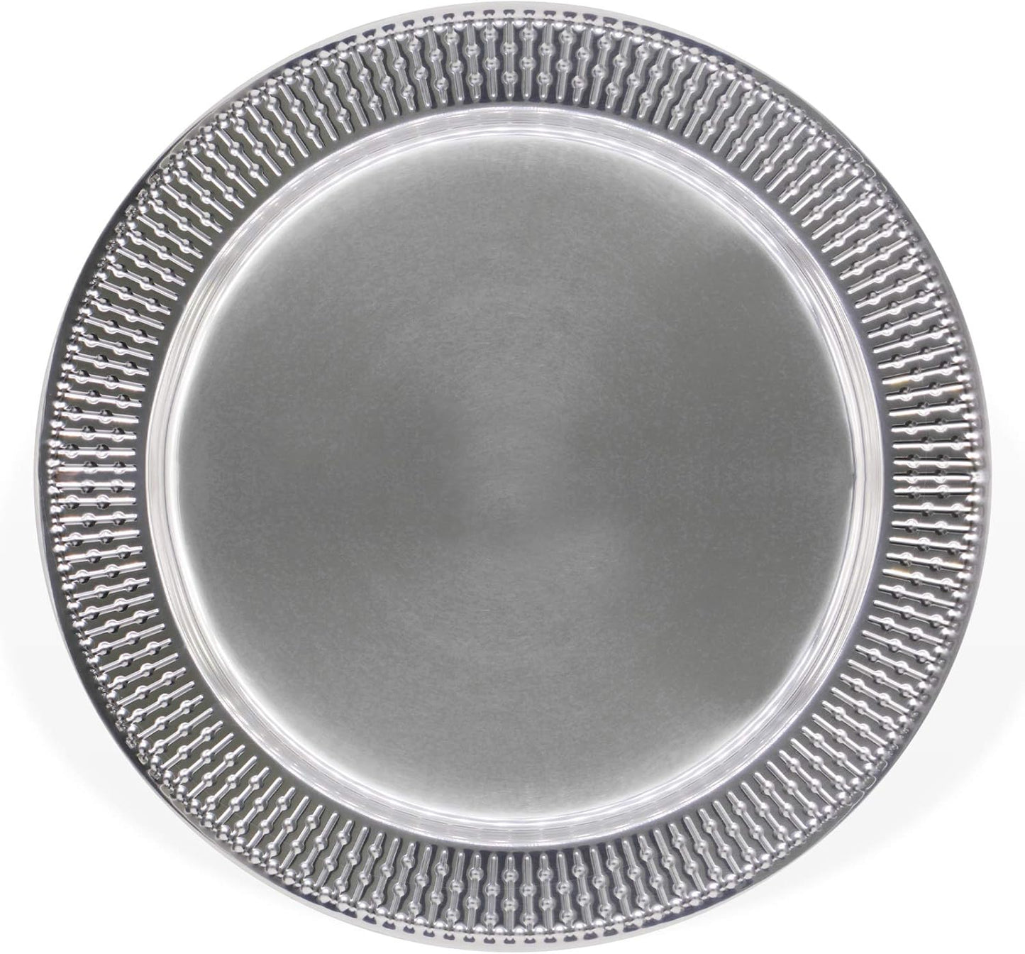 Set of 6 13-Inch Stainless Steel Beaded Charger Plates in Silver for Elegant Dining Events