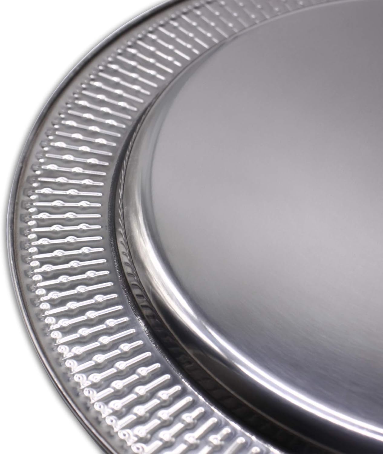 Set of 6 13-Inch Stainless Steel Beaded Charger Plates in Silver for Elegant Dining Events