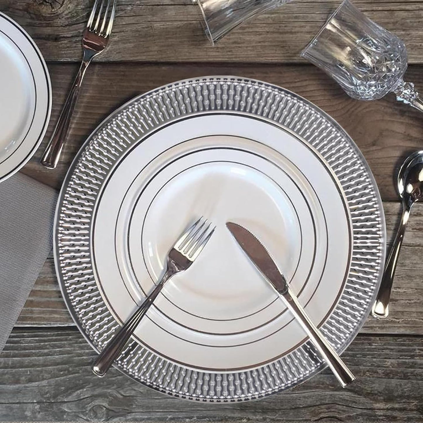 Set of 6 13-Inch Stainless Steel Beaded Charger Plates in Silver for Elegant Dining Events