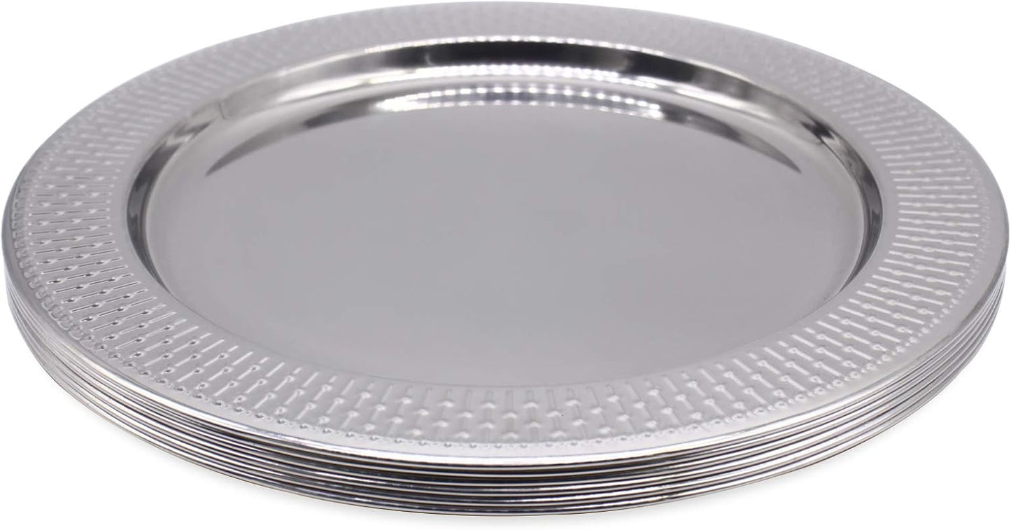Set of 6 13-Inch Stainless Steel Beaded Charger Plates in Silver for Elegant Dining Events