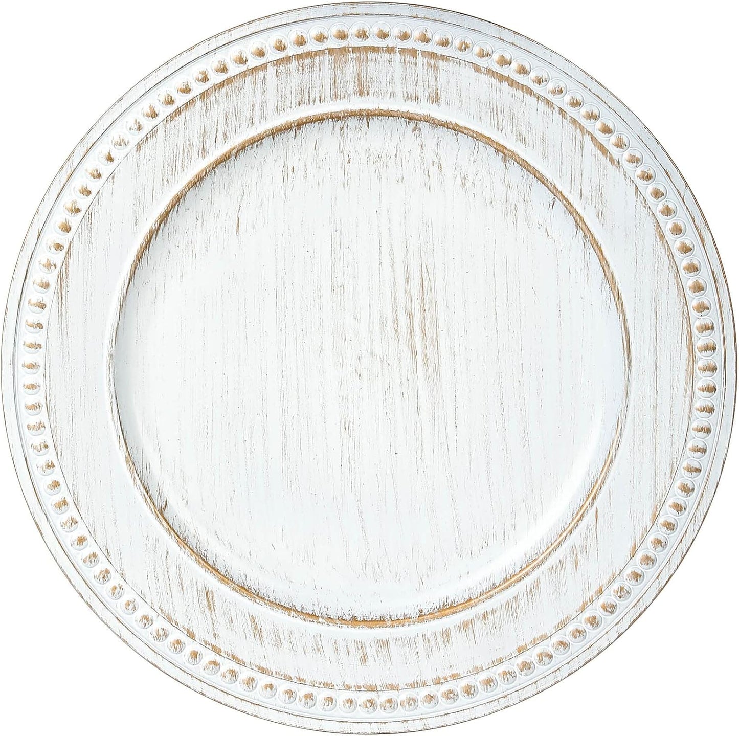 Set of 6 13" Vintage Beaded Charger Plates for Dinner - White Chargers for Wedding Bulk