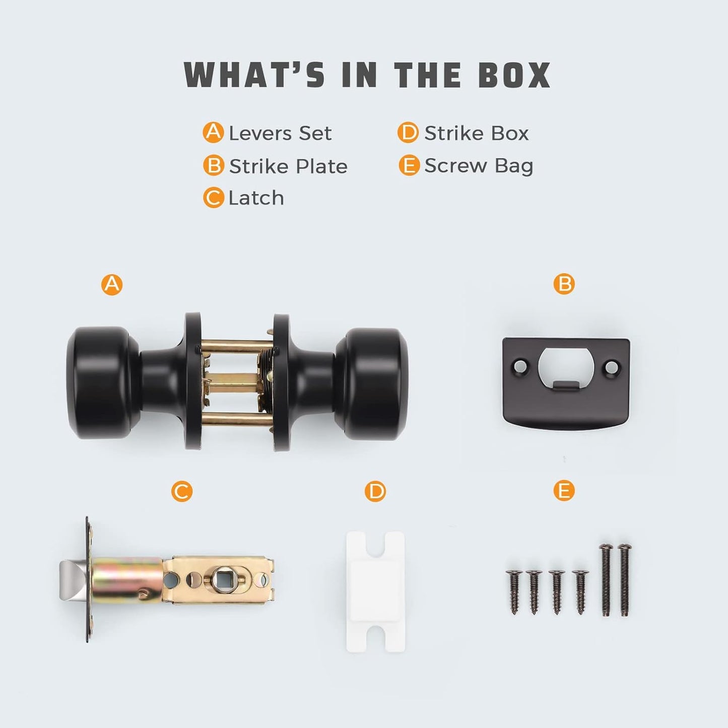 Set of 6 KNOBWELL Modern Black Passage Knobs - Matte Black Closet Door Knobs for Interior, Hallway, Closet Doors