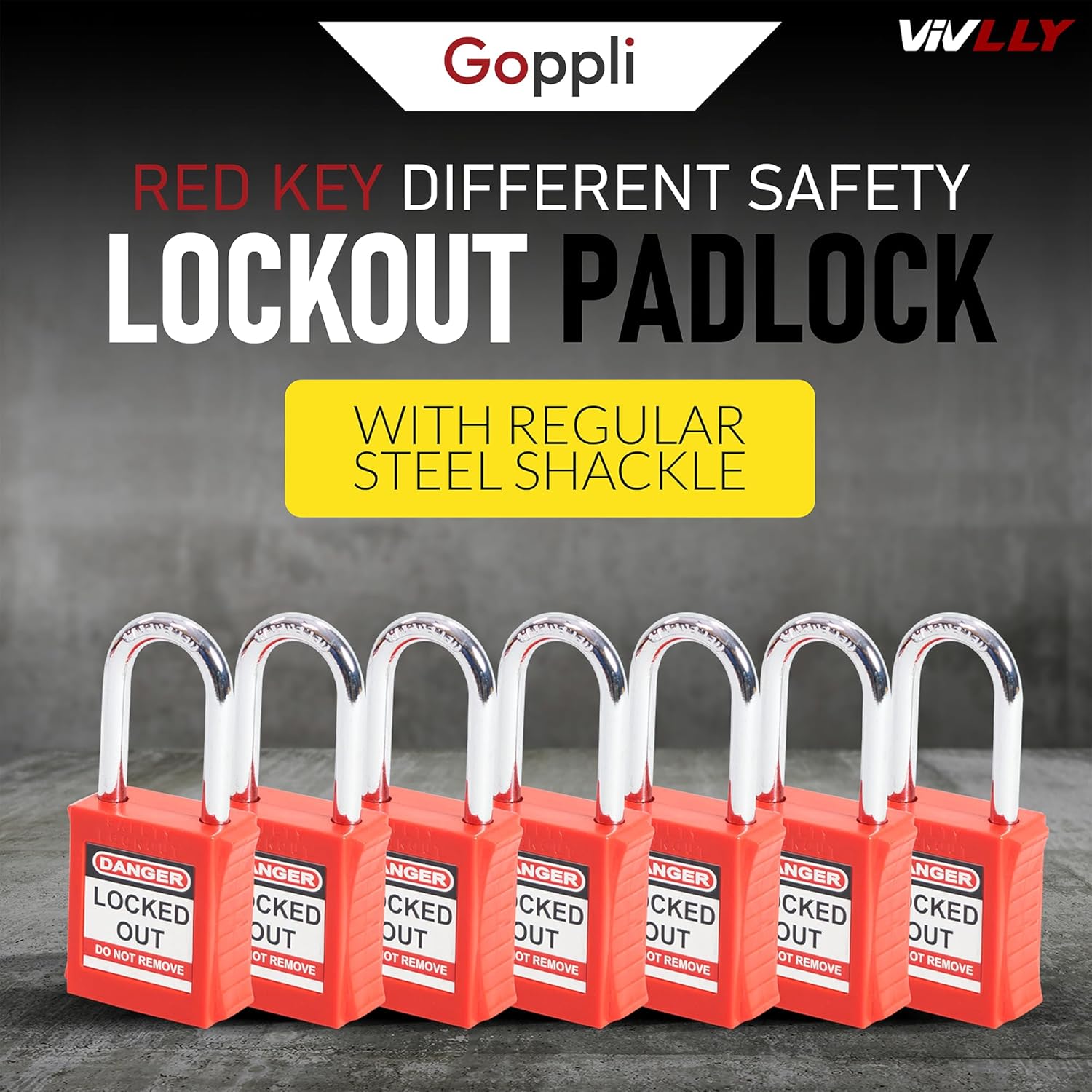 Set of 7 Red Lockout Tagout Locks with Keyed Different System - Brass Keys Included - OSHA Compliant Safety Locks