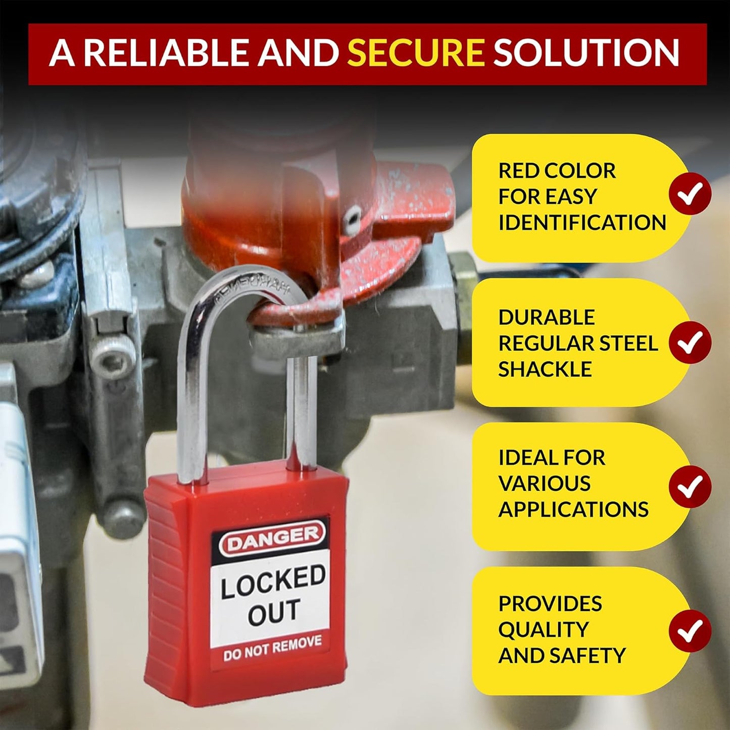Set of 7 Red Lockout Tagout Locks with Keyed Different System - Brass Keys Included - OSHA Compliant Safety Locks