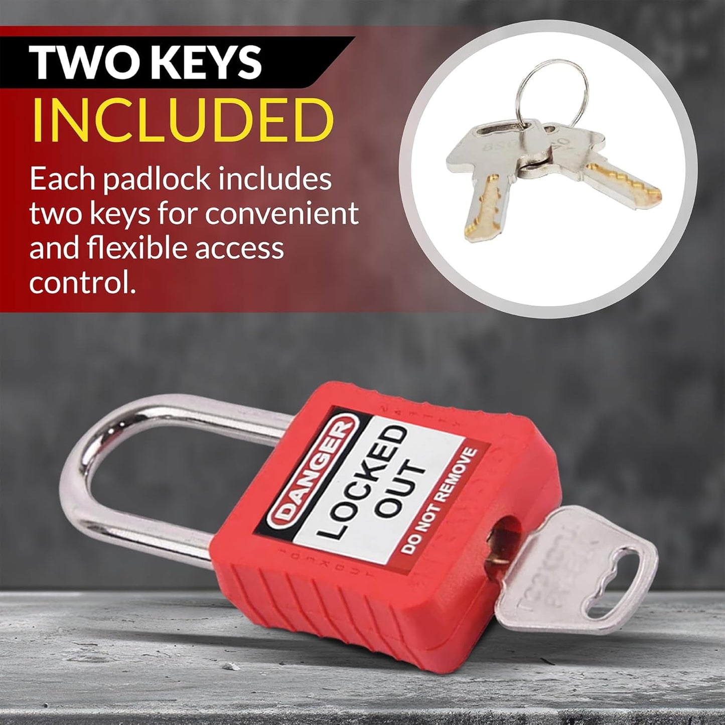 Set of 7 Red Lockout Tagout Locks with Keyed Different System - Brass Keys Included - OSHA Compliant Safety Locks