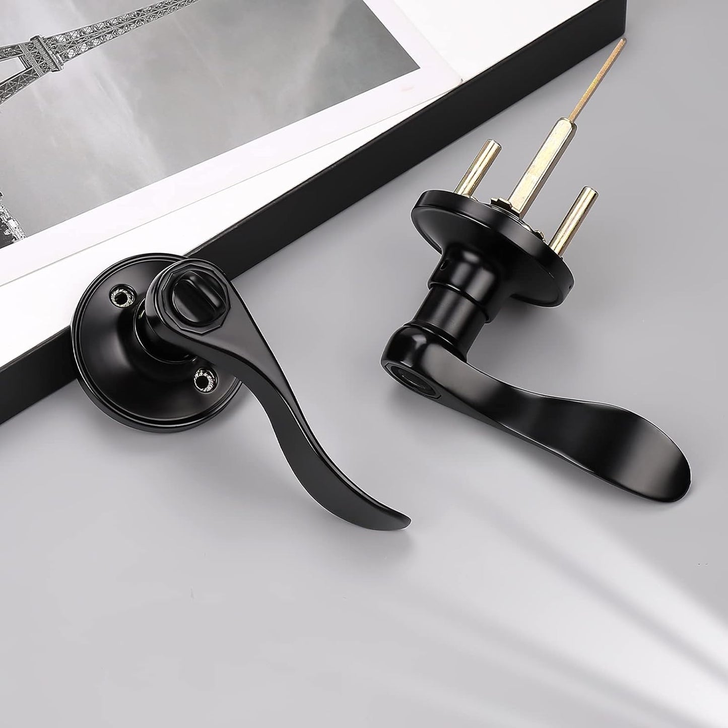 Set of 8 Matte Black Door Knobs for Bedroom/Bathroom Privacy with Thumb Turn Lock - Reversible for Right or Left Hand Doors