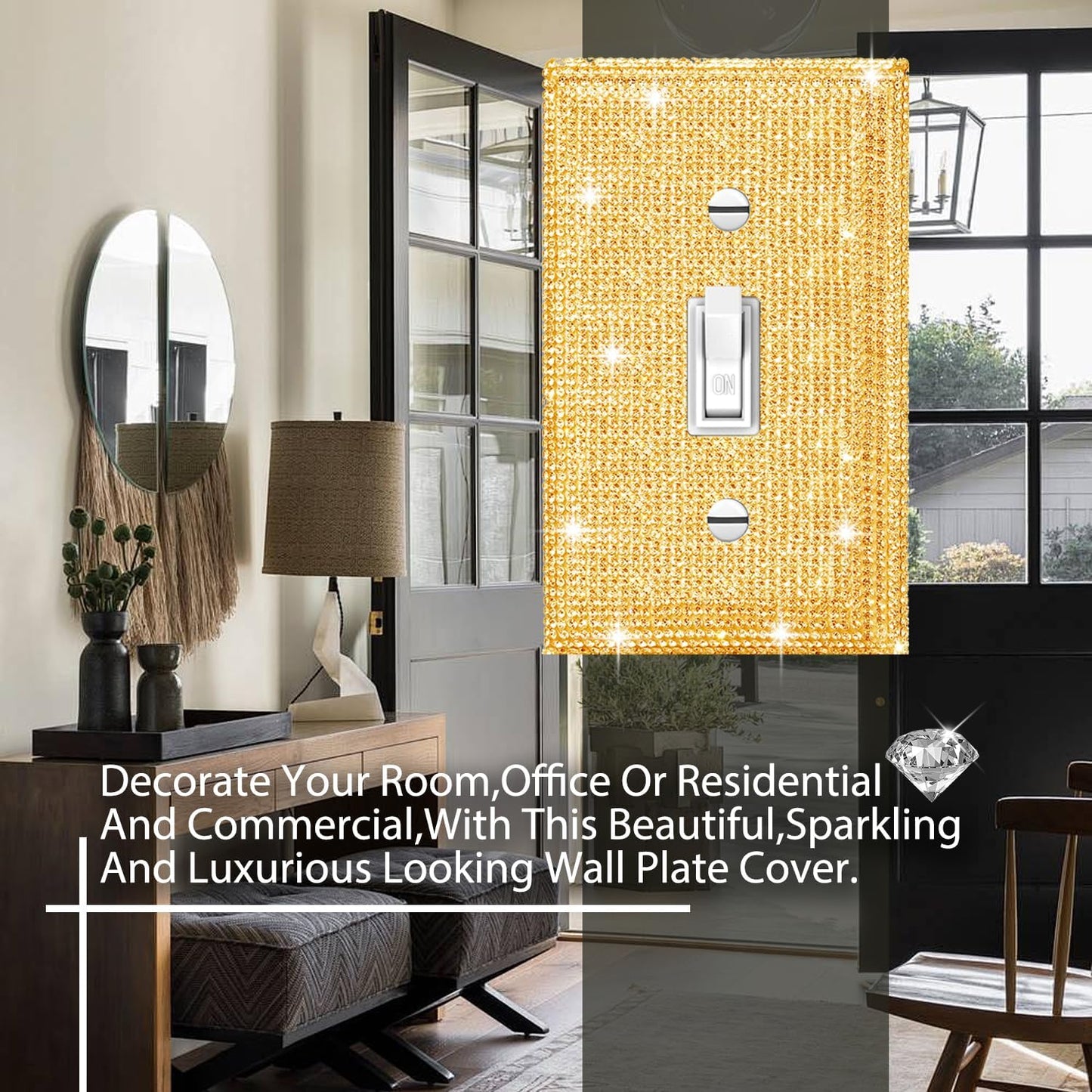 Shiny Gold Rhinestone Wall Plate Cover for Light Switch - Decorative Silver Switch Plate Cover
