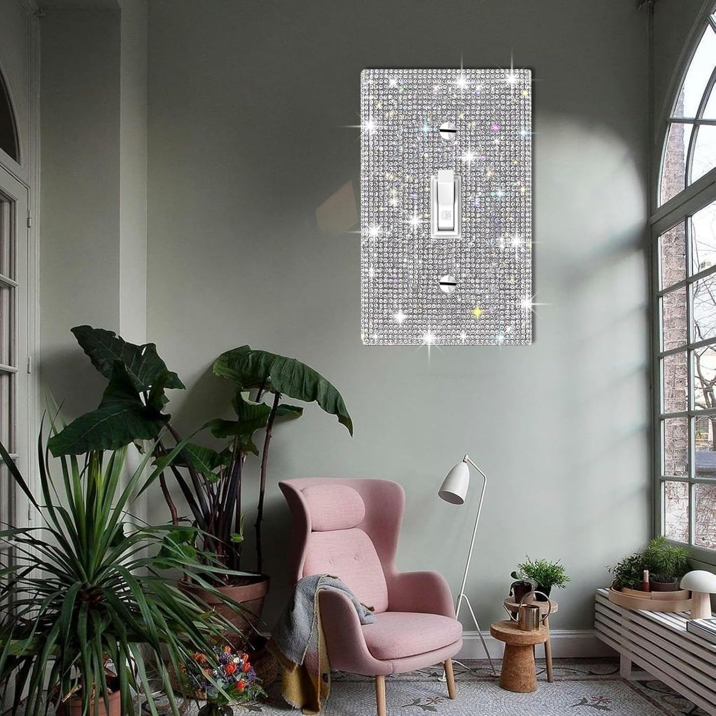 Shiny Silver Rhinestone Light Switch Cover Plate for Single Gang Wall Plate - Decorative Wall Plate Cover with Rhinestones