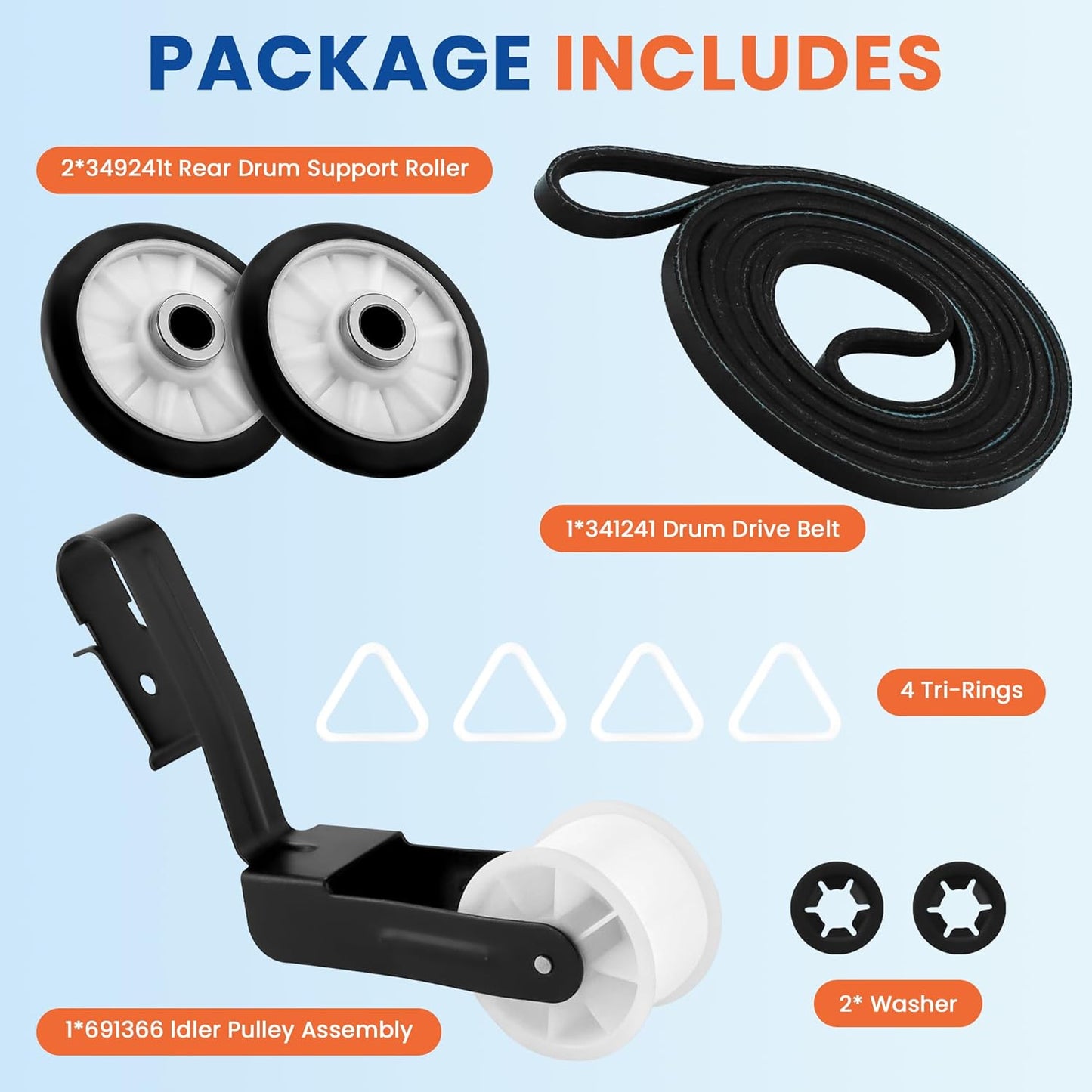 Sikawai Dryer Repair Kit for Whirlpool Kenmore Maytag Amana - Fits 2025 Models - Includes Roller, Idler Pulley, Belt - Maintenance Parts