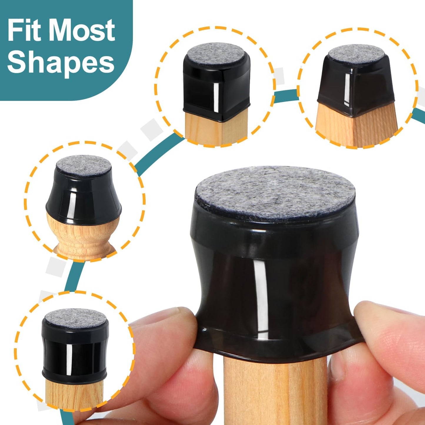 Silicone Felt Furniture Leg Pads Caps Covers for Hardwood Floors - 24 Pcs Ansible Chair Leg Floor Protectors