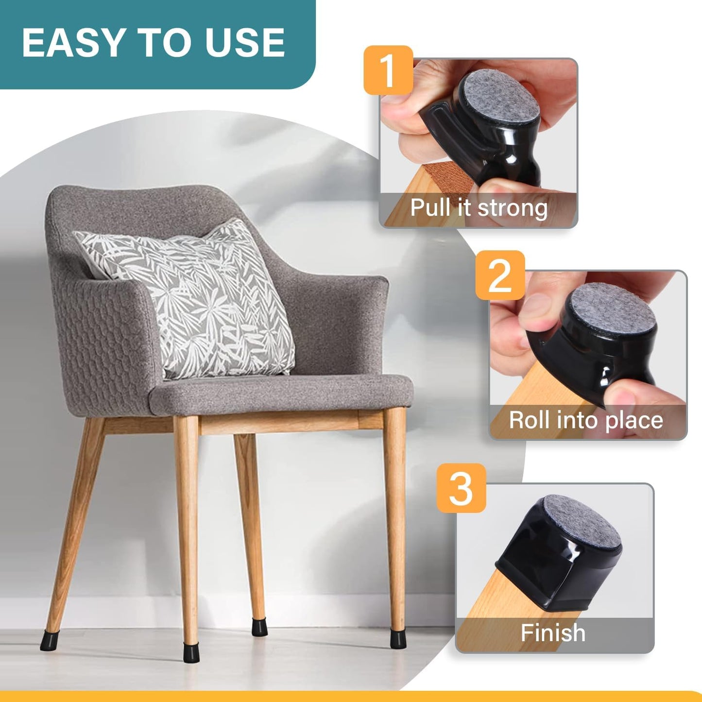 Silicone Felt Furniture Leg Pads Caps Covers for Hardwood Floors - 24 Pcs Ansible Chair Leg Floor Protectors