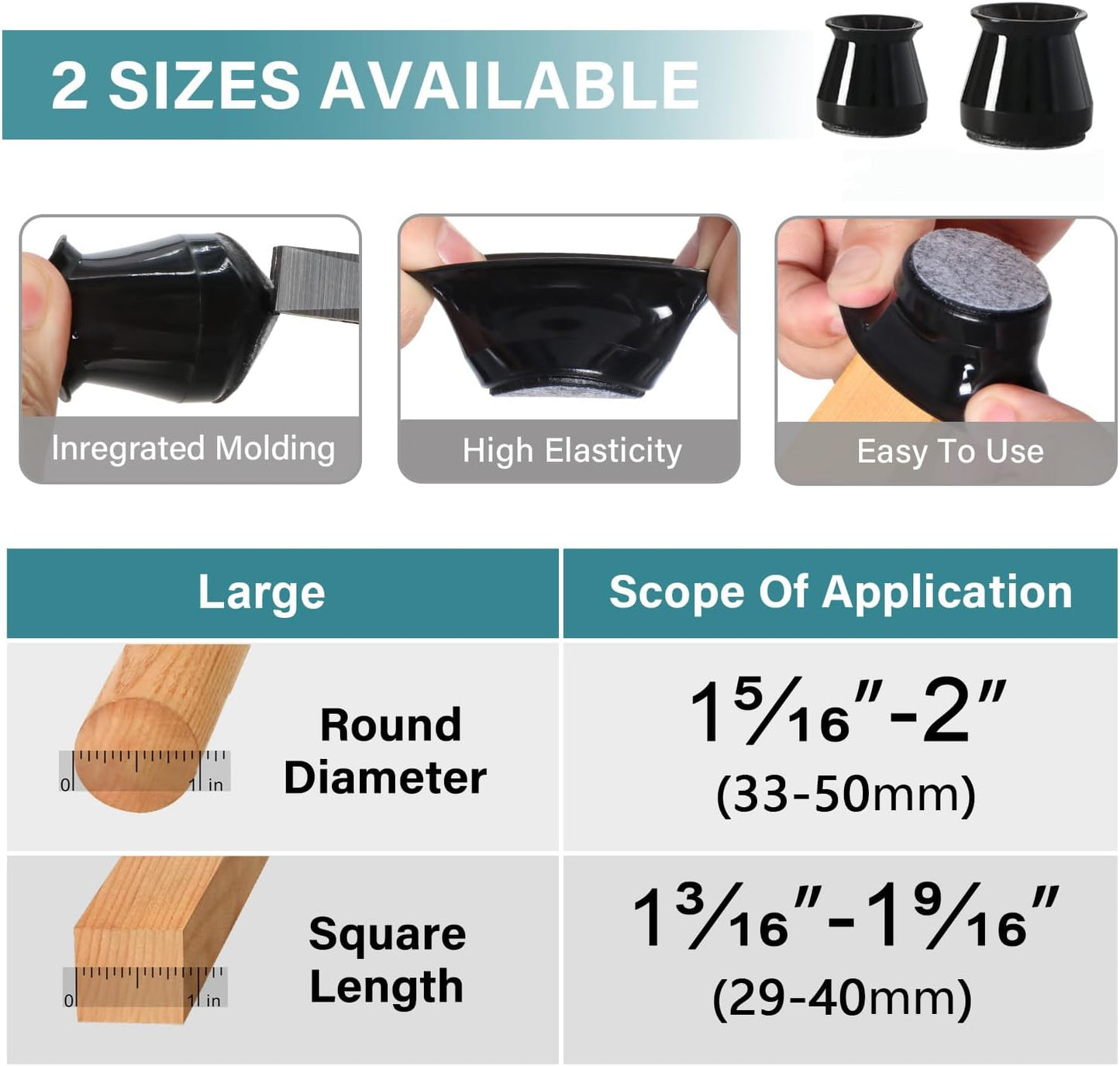 Silicone Felt Furniture Leg Pads Caps Covers for Hardwood Floors - 24 Pcs Ansible Chair Leg Floor Protectors