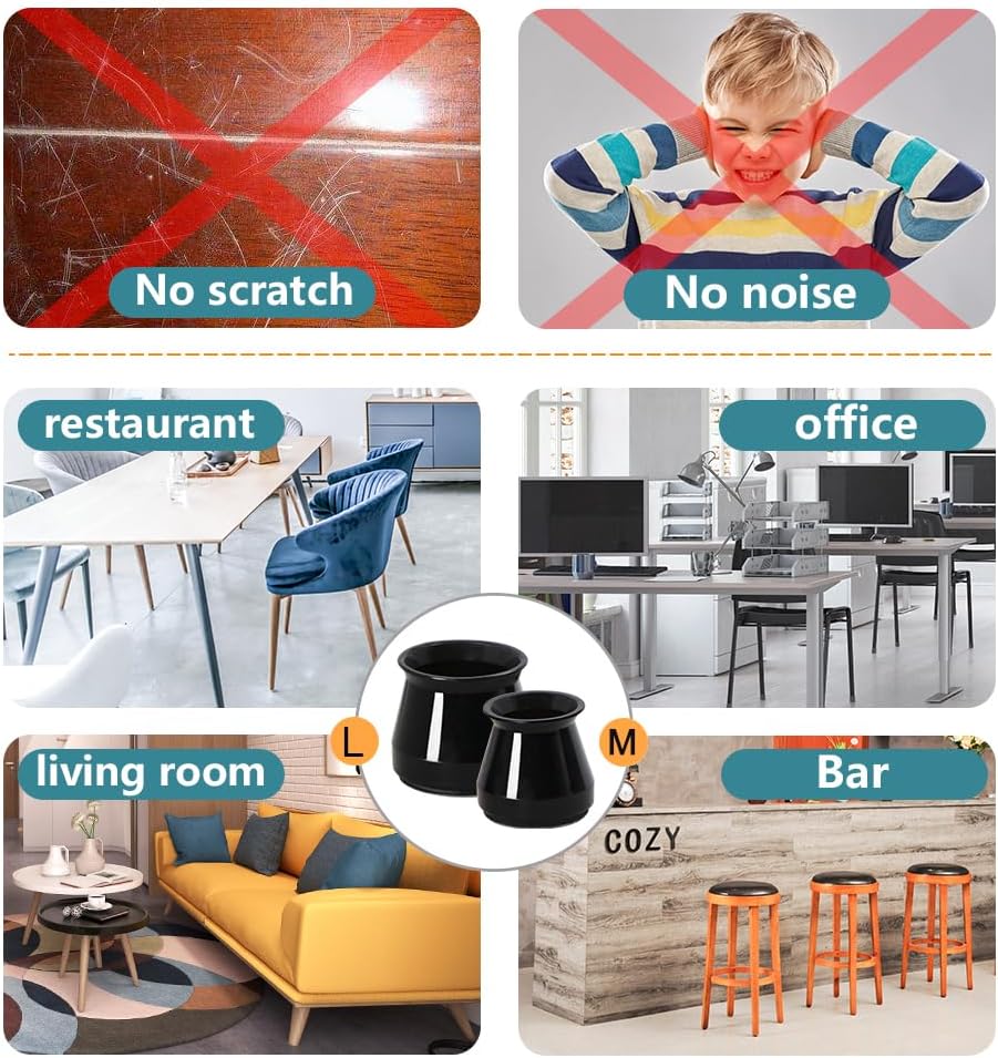 Silicone Felt Furniture Leg Pads Caps Covers for Hardwood Floors - 24 Pcs Ansible Chair Leg Floor Protectors