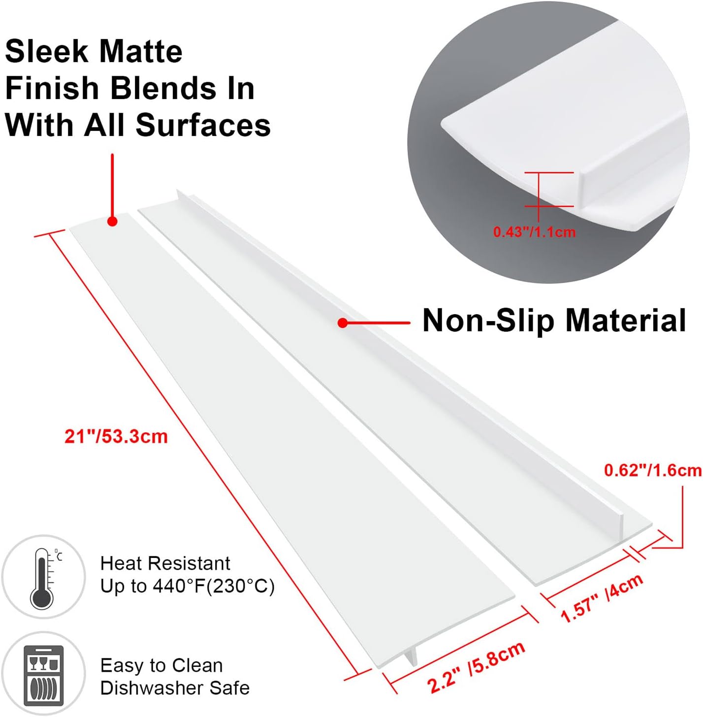 Silicone Stove Counter Gap Cover (2 Pack) - Heat Resistant Kitchen Filler for Counters, Ovens, Stovetops, and Appliances - Easy to Clean - 21in White
