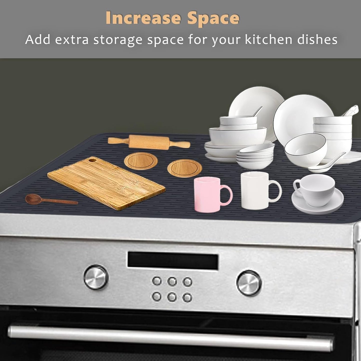 Silicone Stove Cover Set for Gas & Electric Stove Tops - Heat Resistant Mat for Countertop Protection - Non-Slip Oven Covers for Glass & Ceramic Stoves - 28x20 Inches (Black)