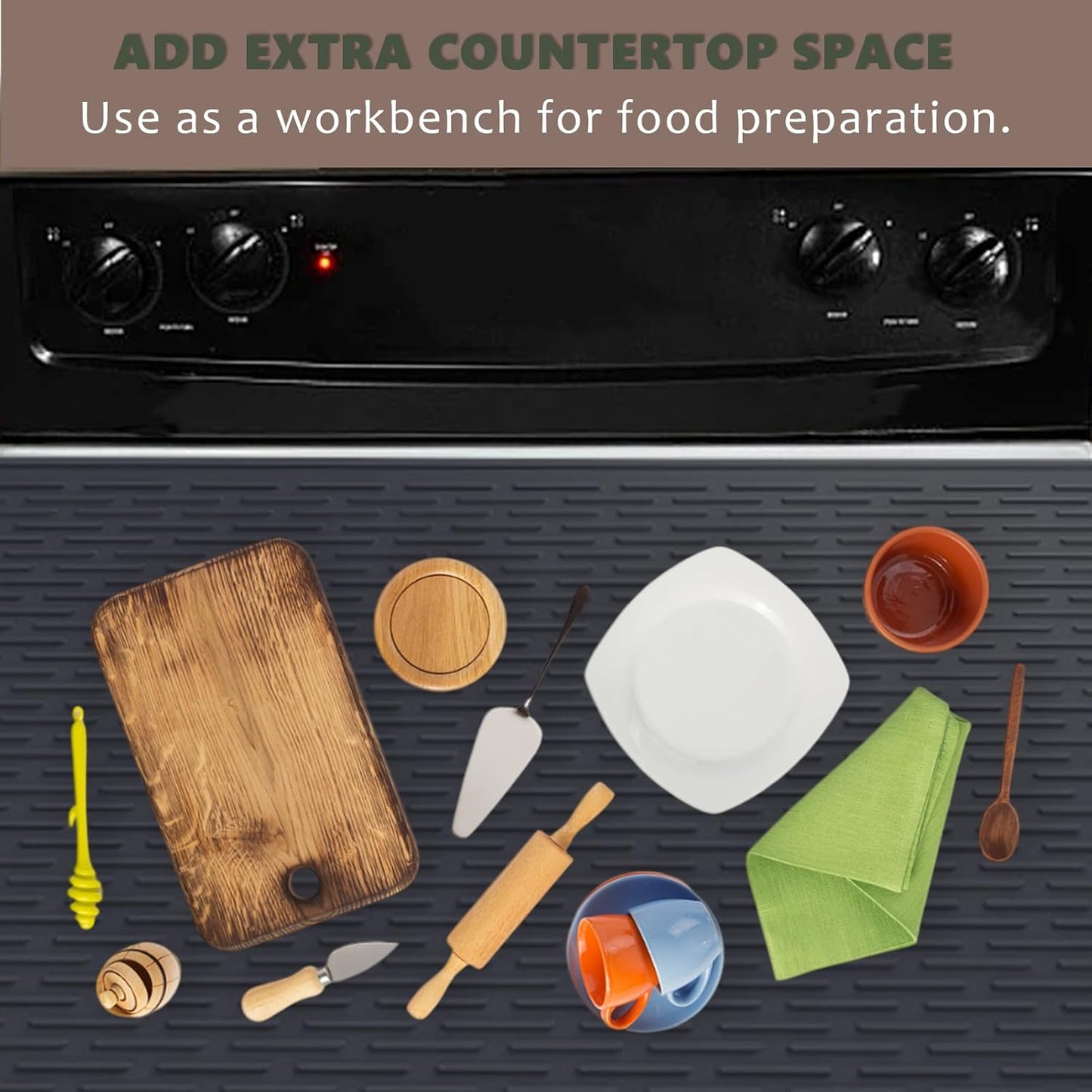 Silicone Stove Cover Set for Gas & Electric Stove Tops - Heat Resistant Mat for Countertop Protection - Non-Slip Oven Covers for Glass & Ceramic Stoves - 28x20 Inches (Black)