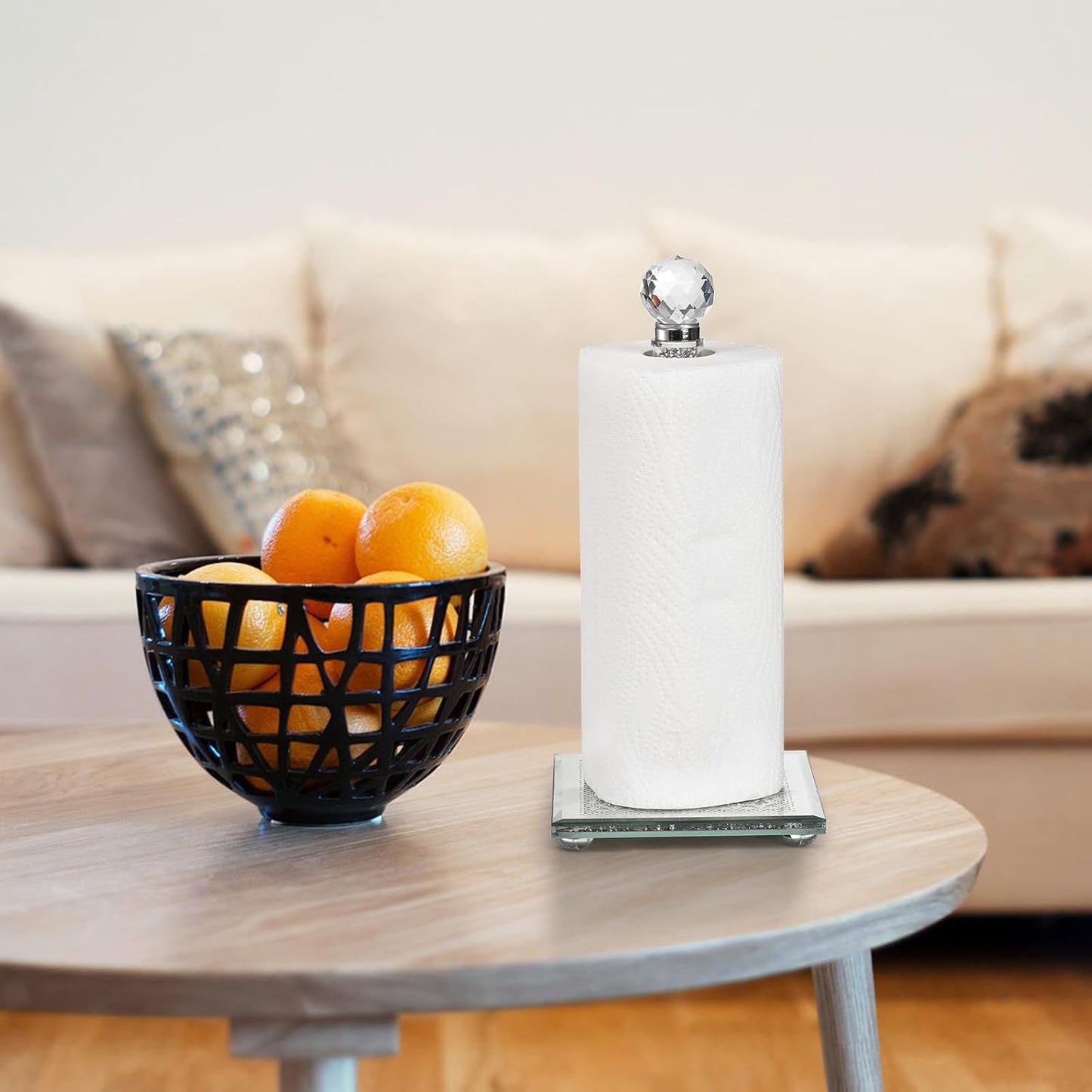 Silver Countertop Paper Towel Holder with Weighted Base and Crystal Crushed Diamond Filling for Kitchen and Bathroom