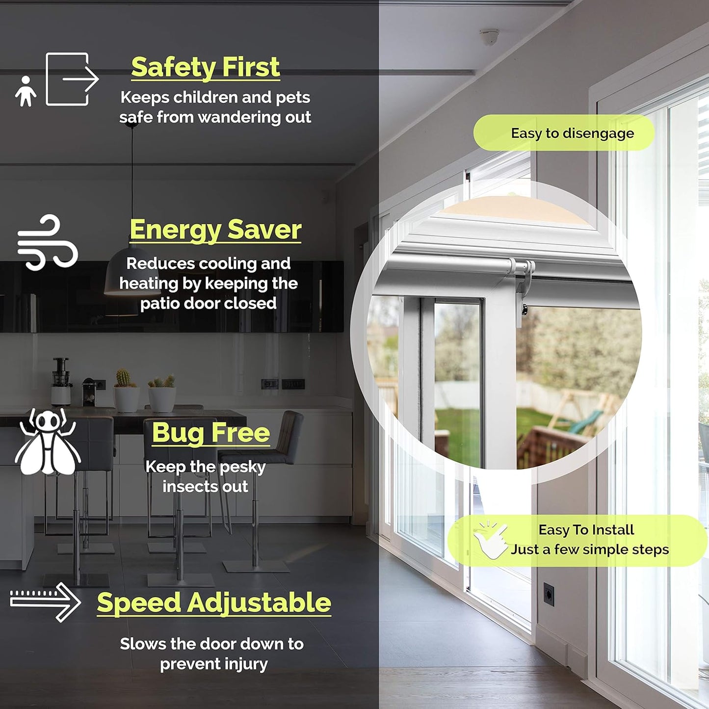 Slideback- Self Closing Sliding Patio Door Closer (Heavy Duty Plus) for 8 ft Doors - Innovative Solution