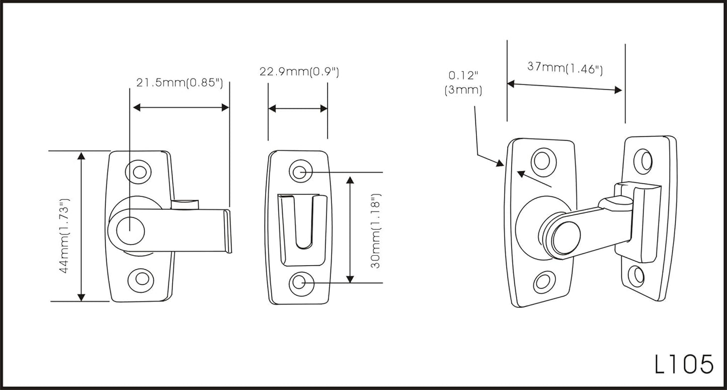 Small 1.75" Matte Black Heavy Forged Solid Brass Door Latch Buckle - 90 Degree Right Angle Door Latch for Doors & Windows - 1 Pack from Taiwan
